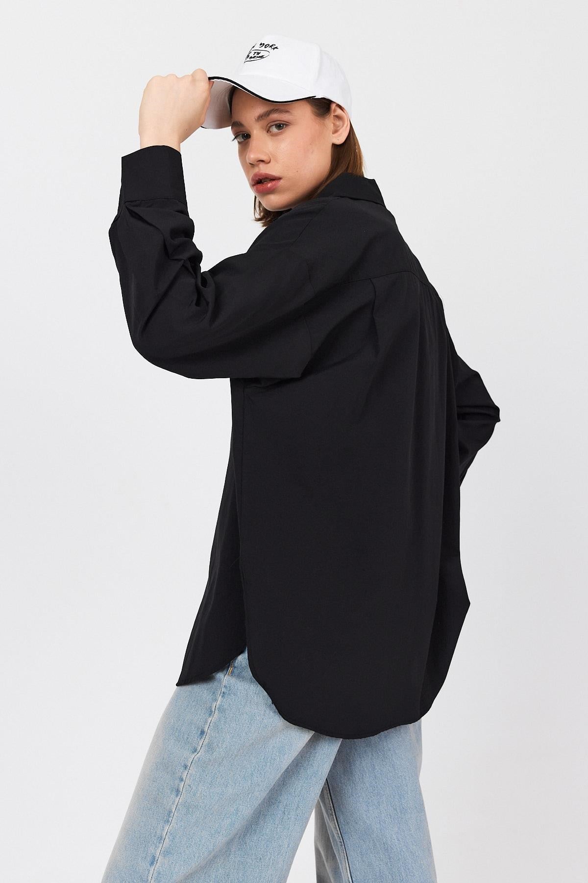 Siyah Oversize Basic Uzun Gömlek 4664A 6