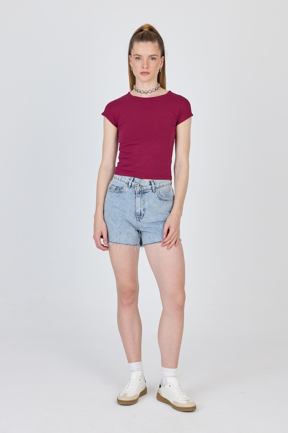 Bordo Bisiklet Yaka Pamuklu Slim Fit Tişört 9190 2