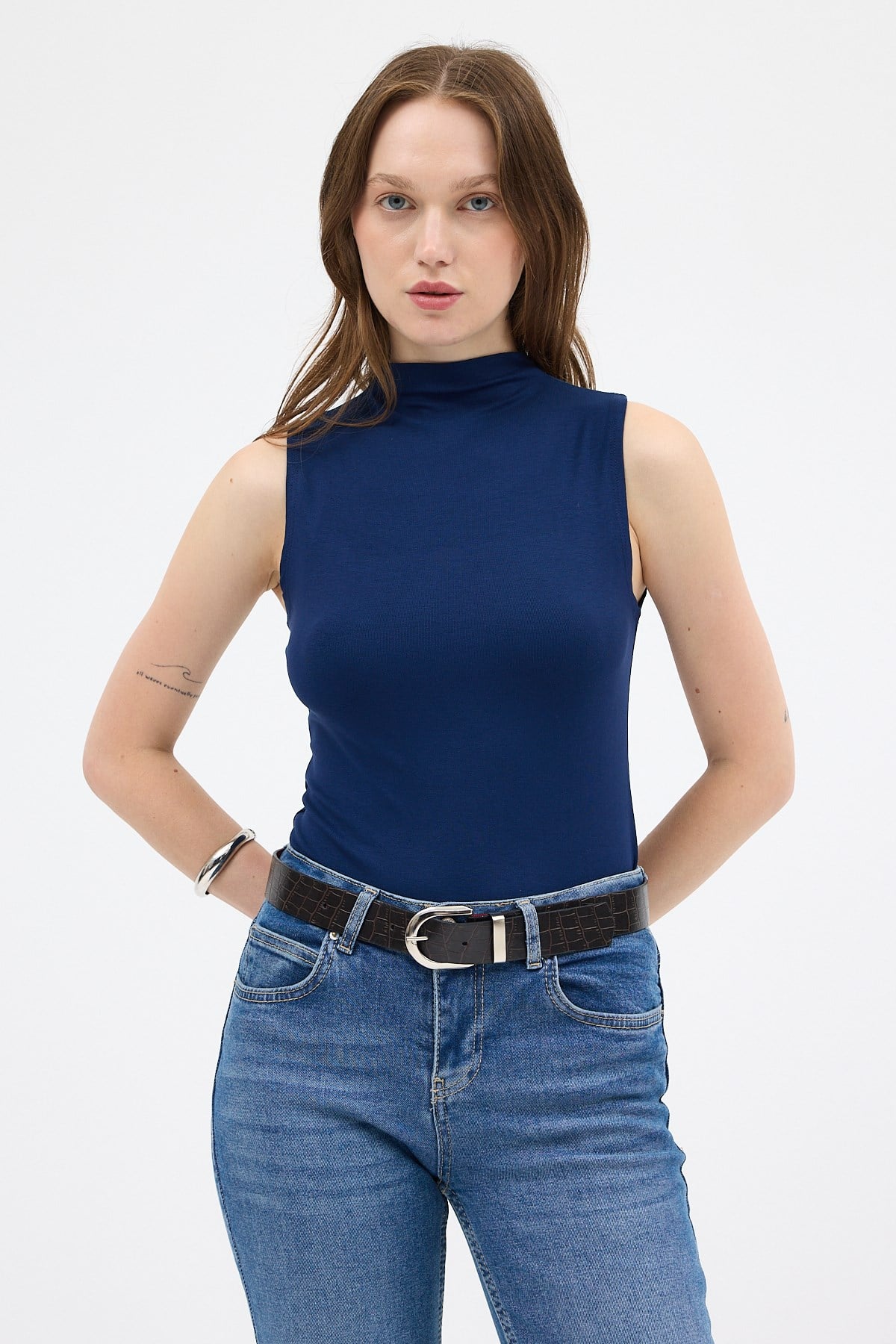 Laci Kadın Kolsuz Yüksek Yaka Body 8155A 7