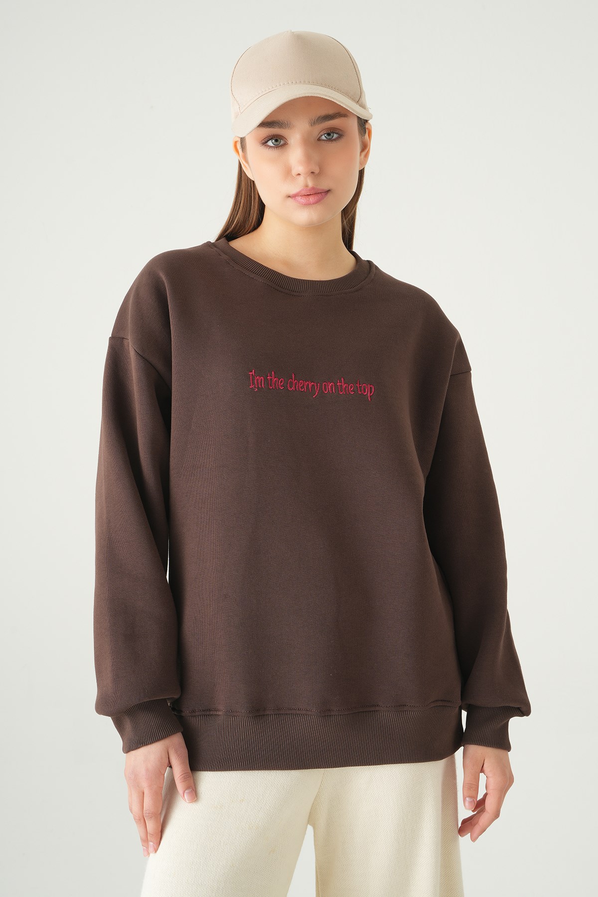 Cherry On Top Baskılı Sweat 1041 Kahve