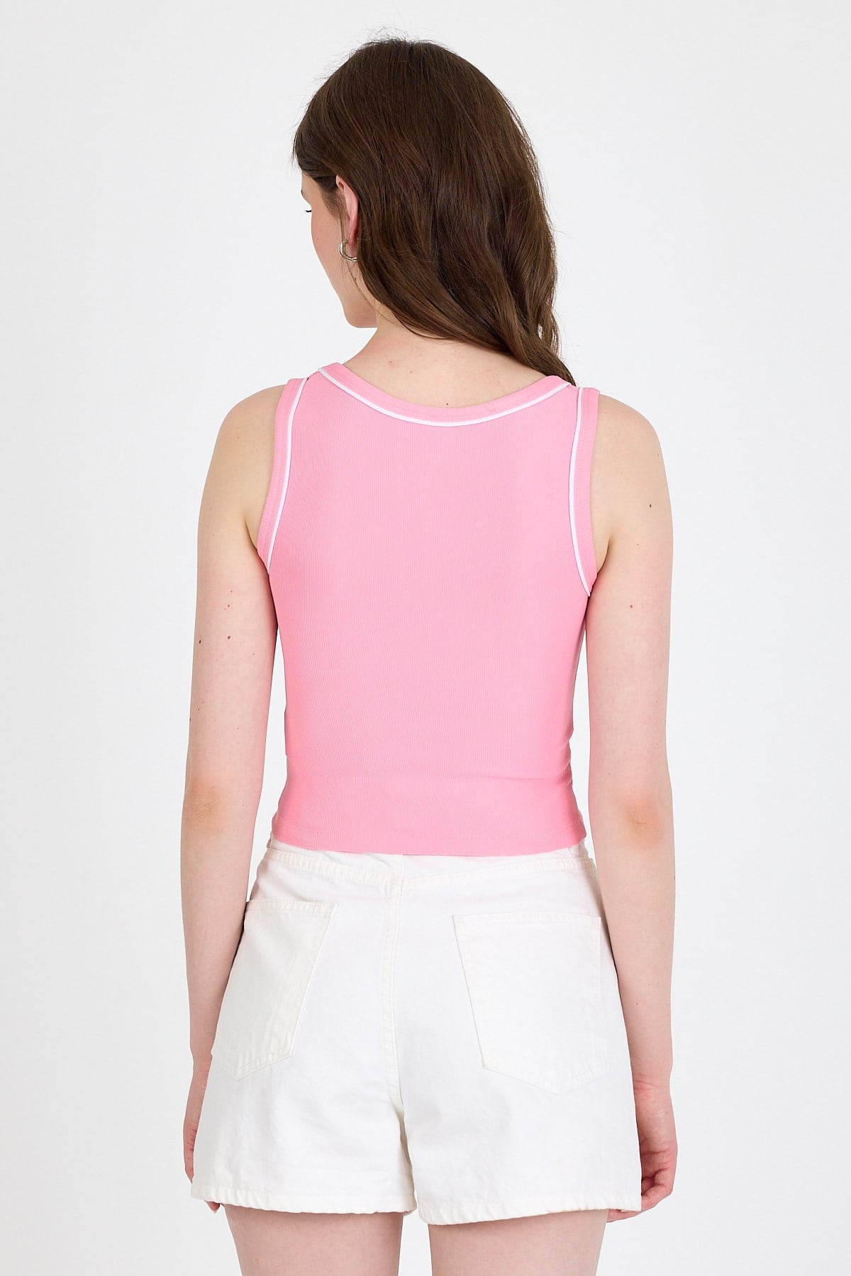 Pembe Şerit Detaylı Örme Crop Atlet 1049 5