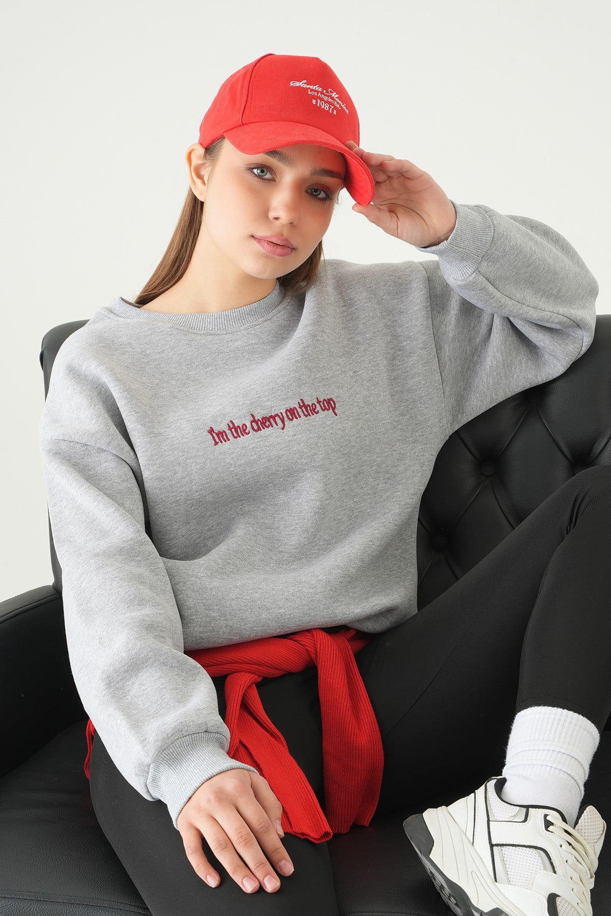 Cherry On Top Baskılı Sweat 1041 Gri 7