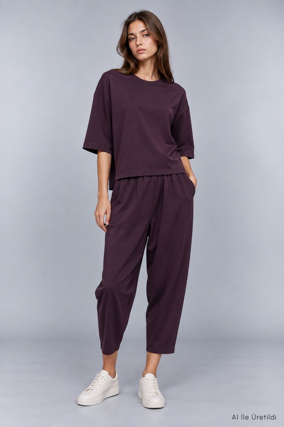 Bisiklet Yaka Pantolon Takım 8749A Mürdüm 2