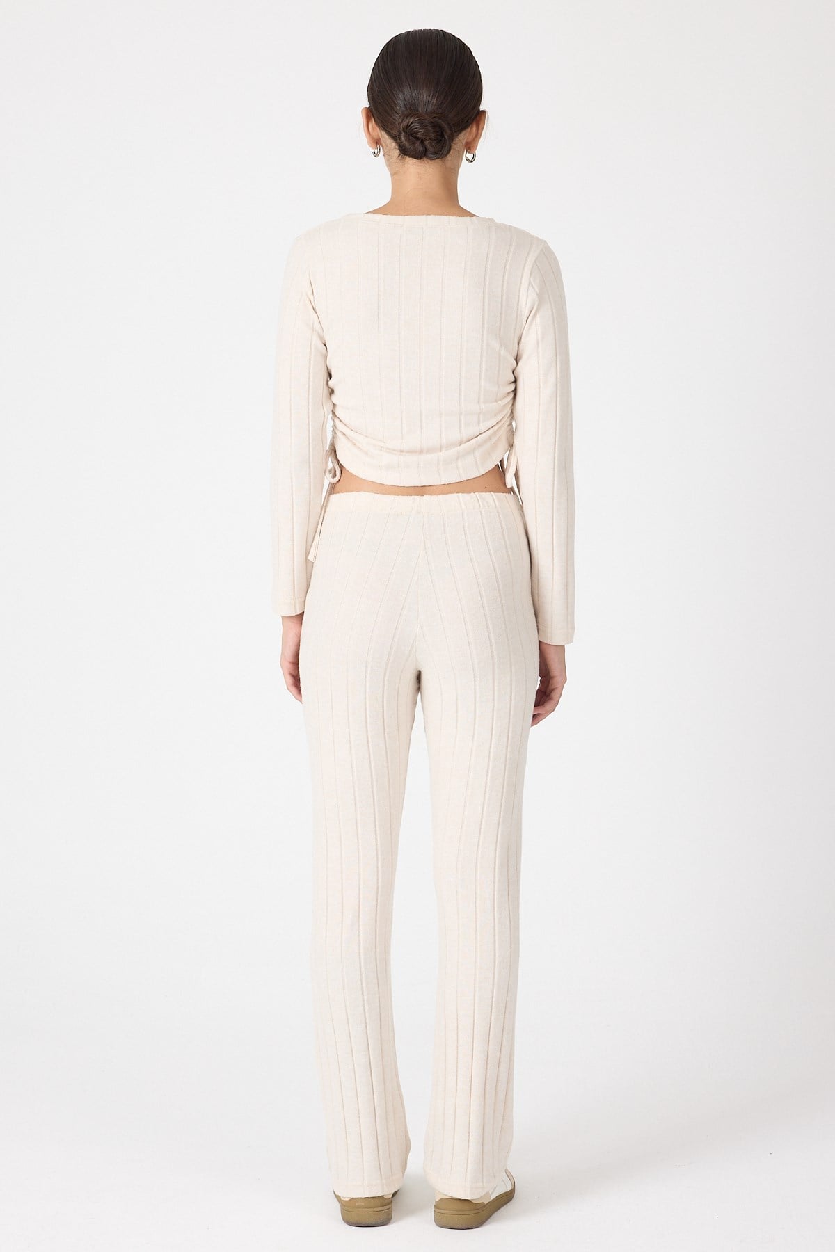 Bej Fitilli Crop Bluz Pantolon İkili Takımı 8114A 5