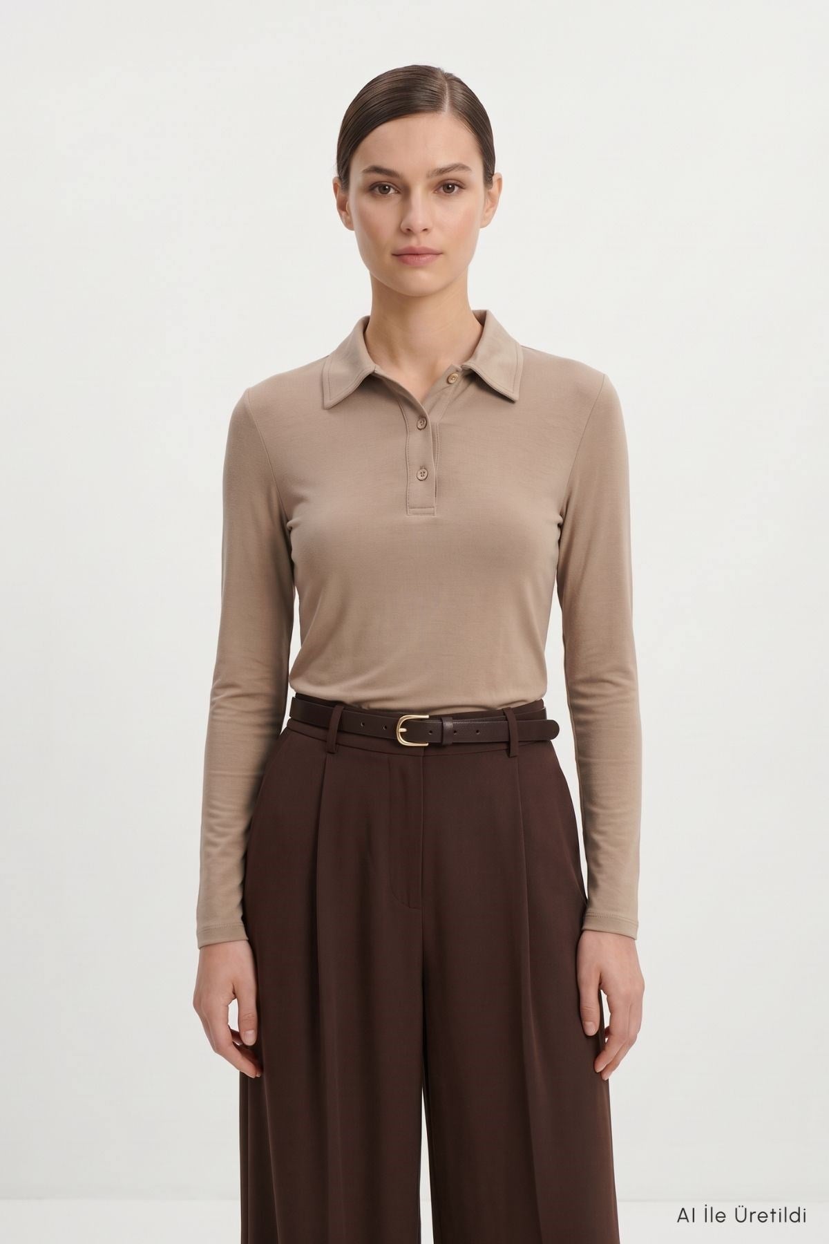 Polo Yaka Uzun Kol Bluz 8222A Vizon 2