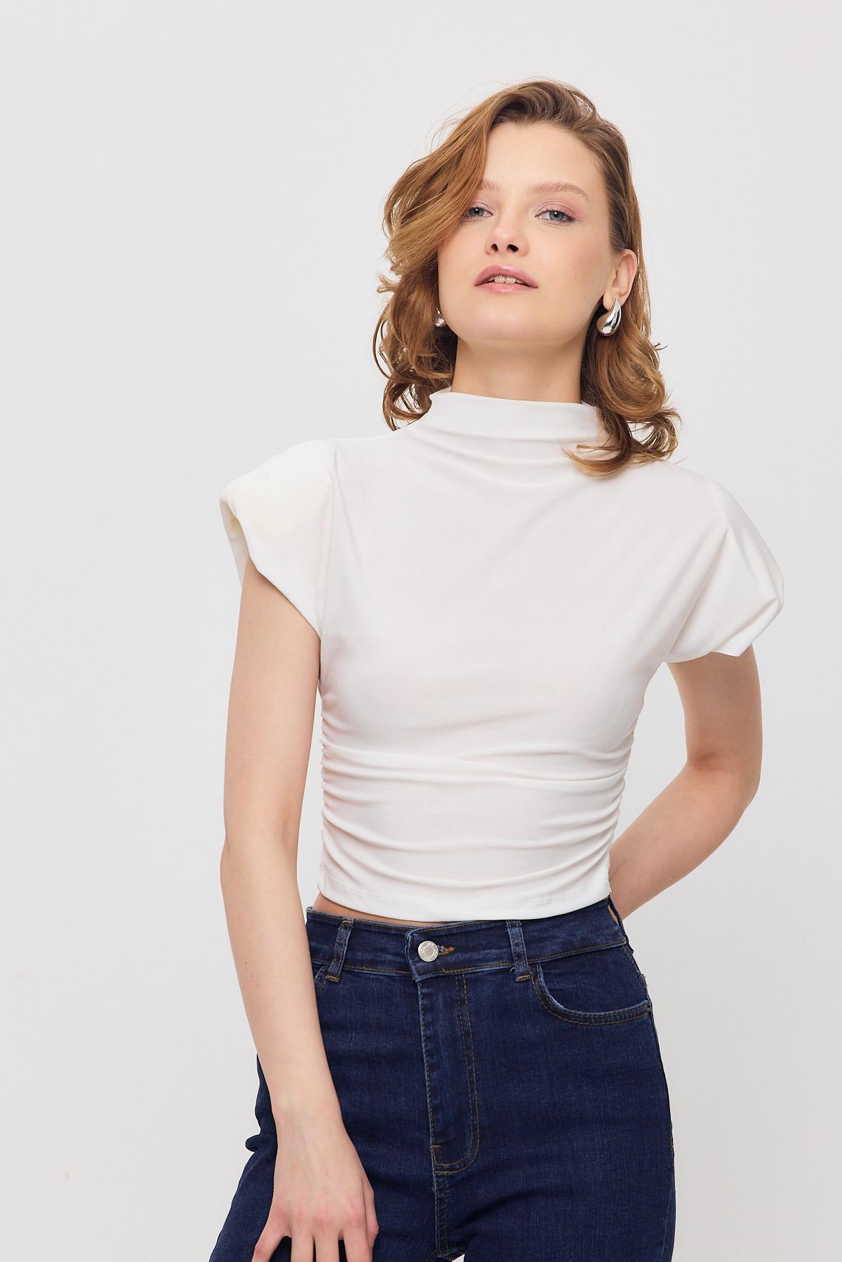 Vatkalı Kısa Bluz 13185 Ekru