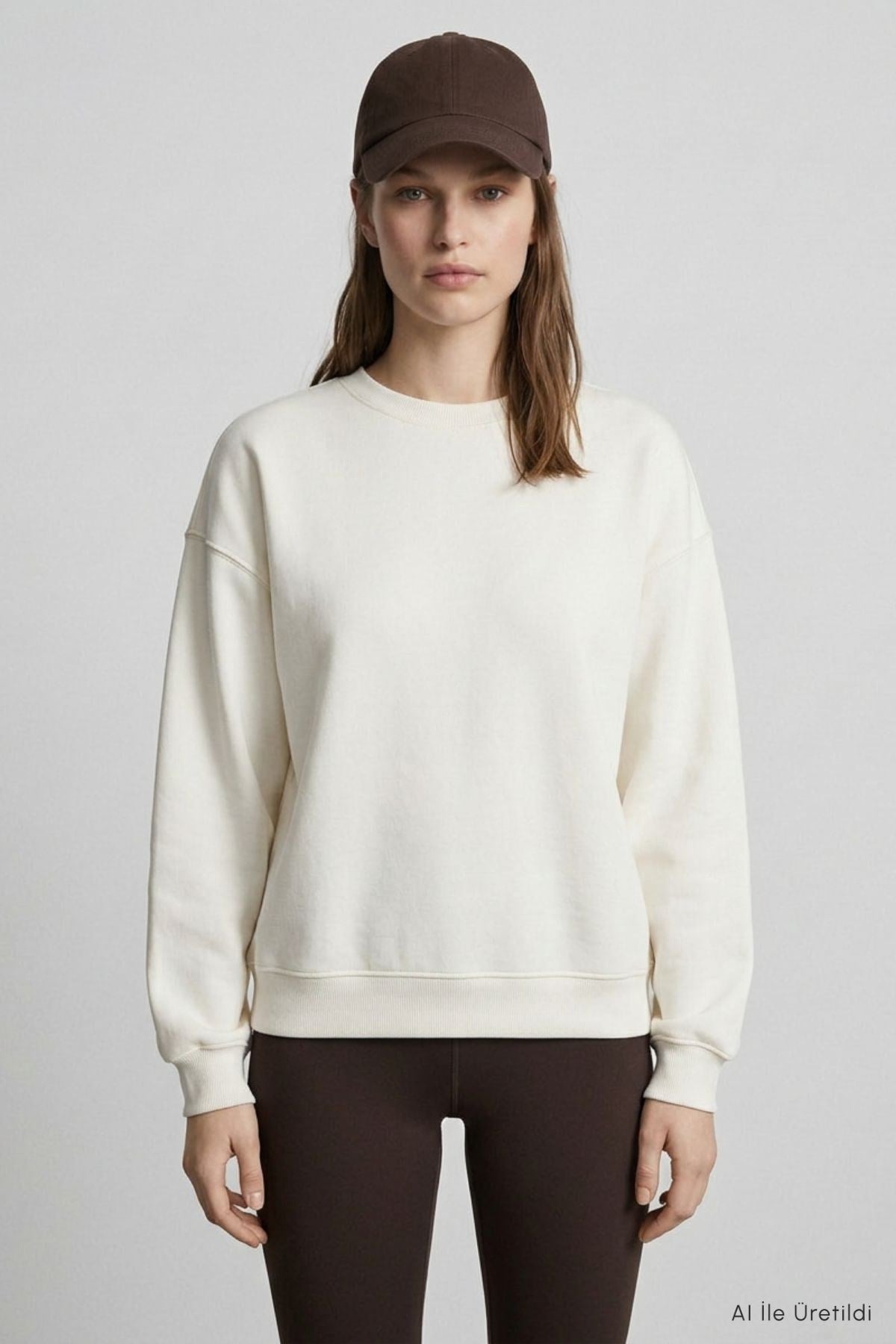 Bisiklet Yakalı Basic Oversize Sweatshirt 954 Ekru 2