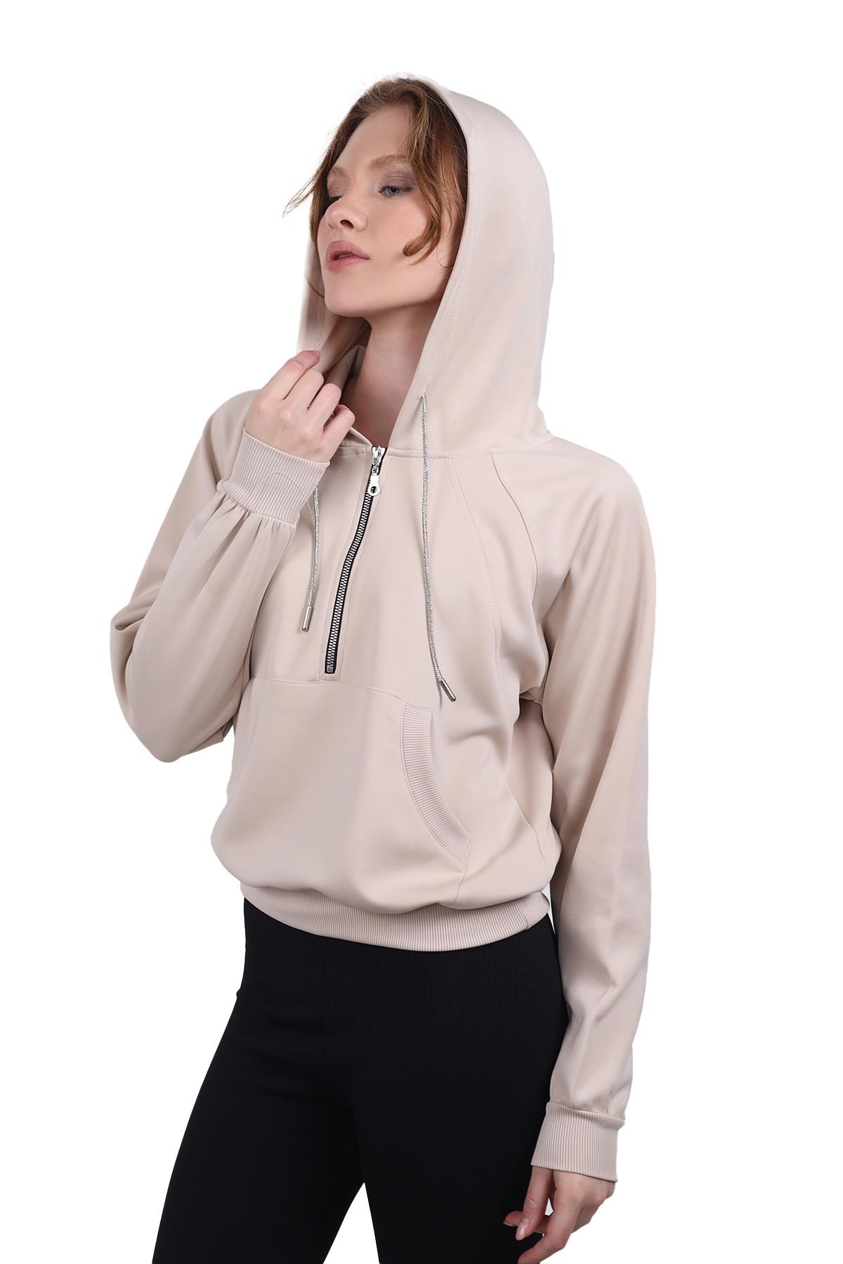 Yarım Fermuar Detay Sweat 9162M Taş