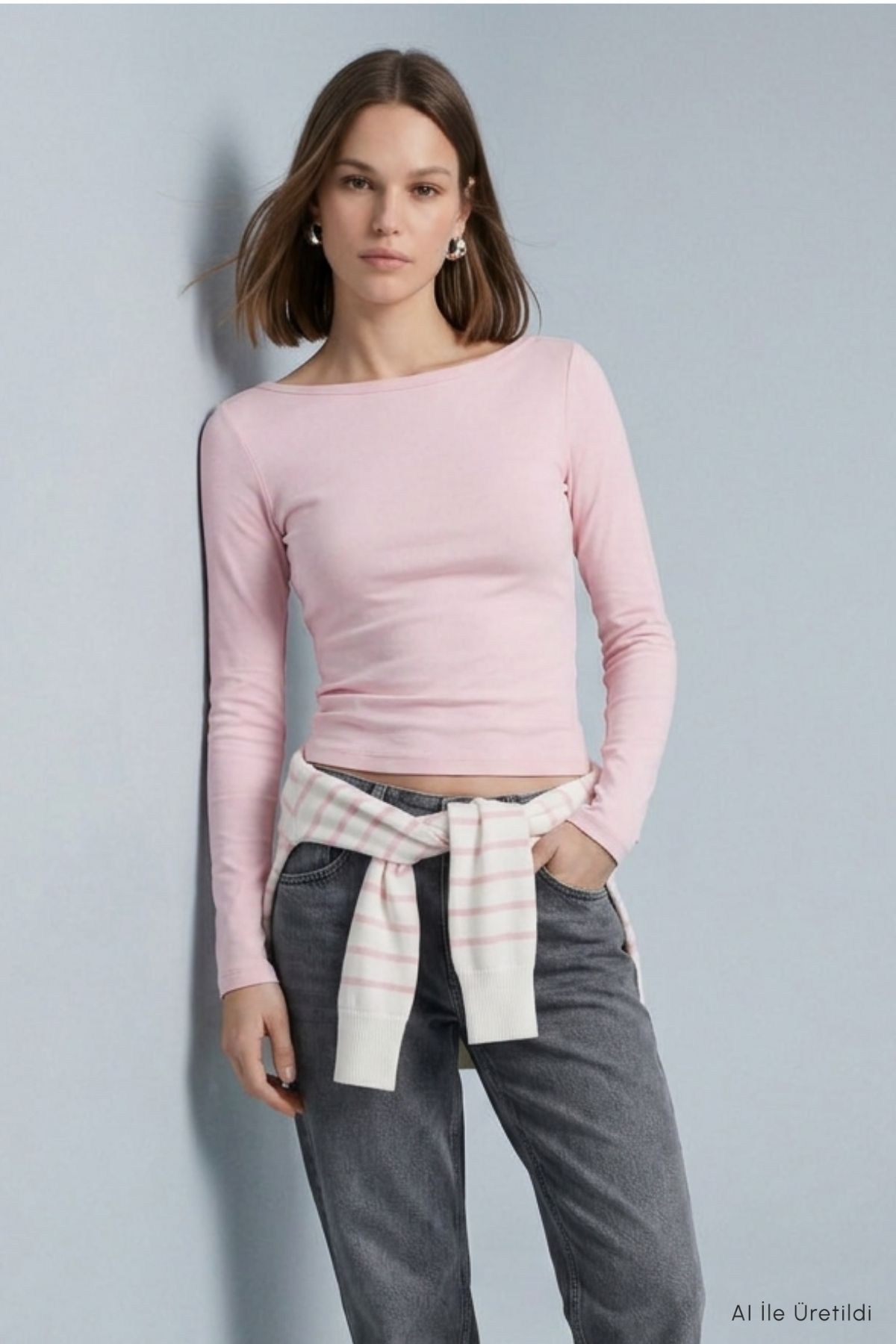 Kayık Yaka Basic Penye Body 744 Pembe 3
