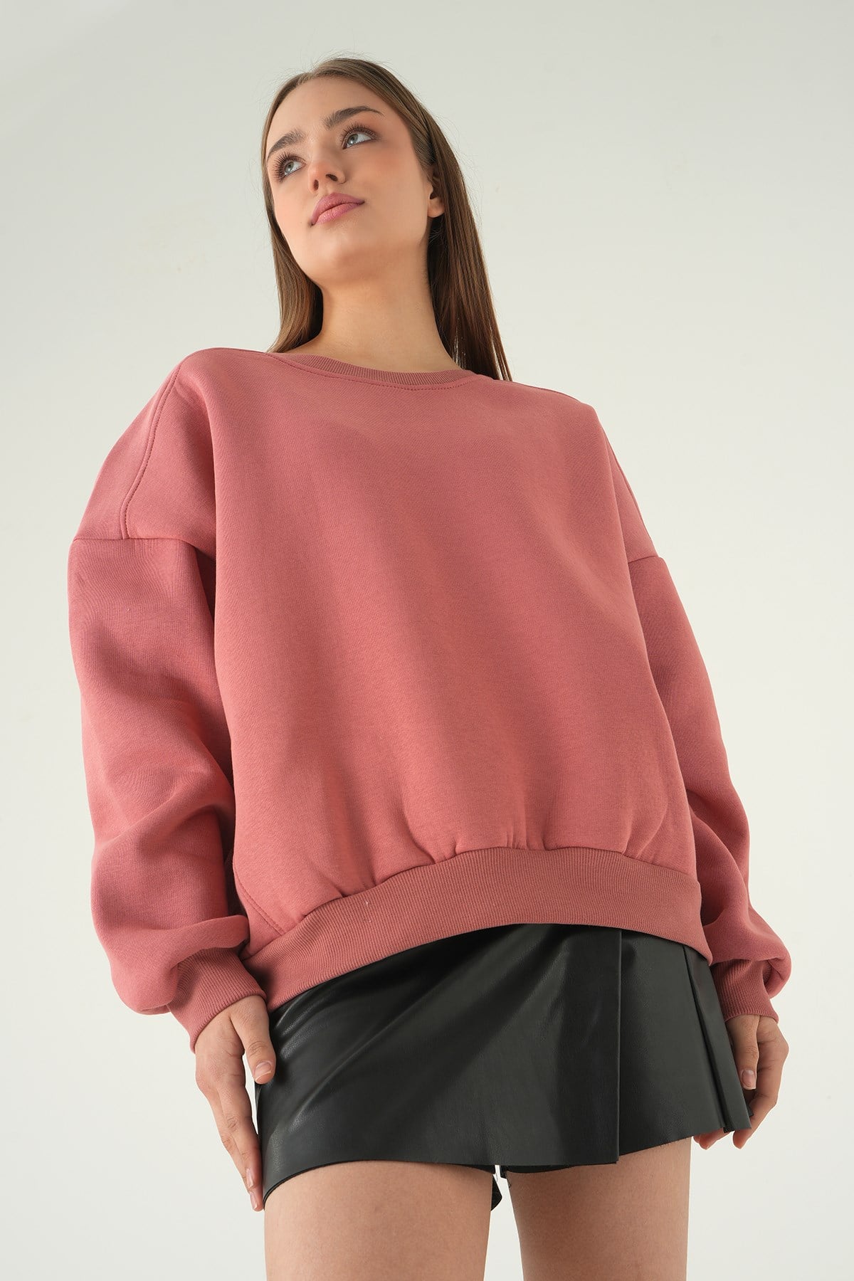 Bisiklet Yaka Sweat 1029 Gül Kurusu 2