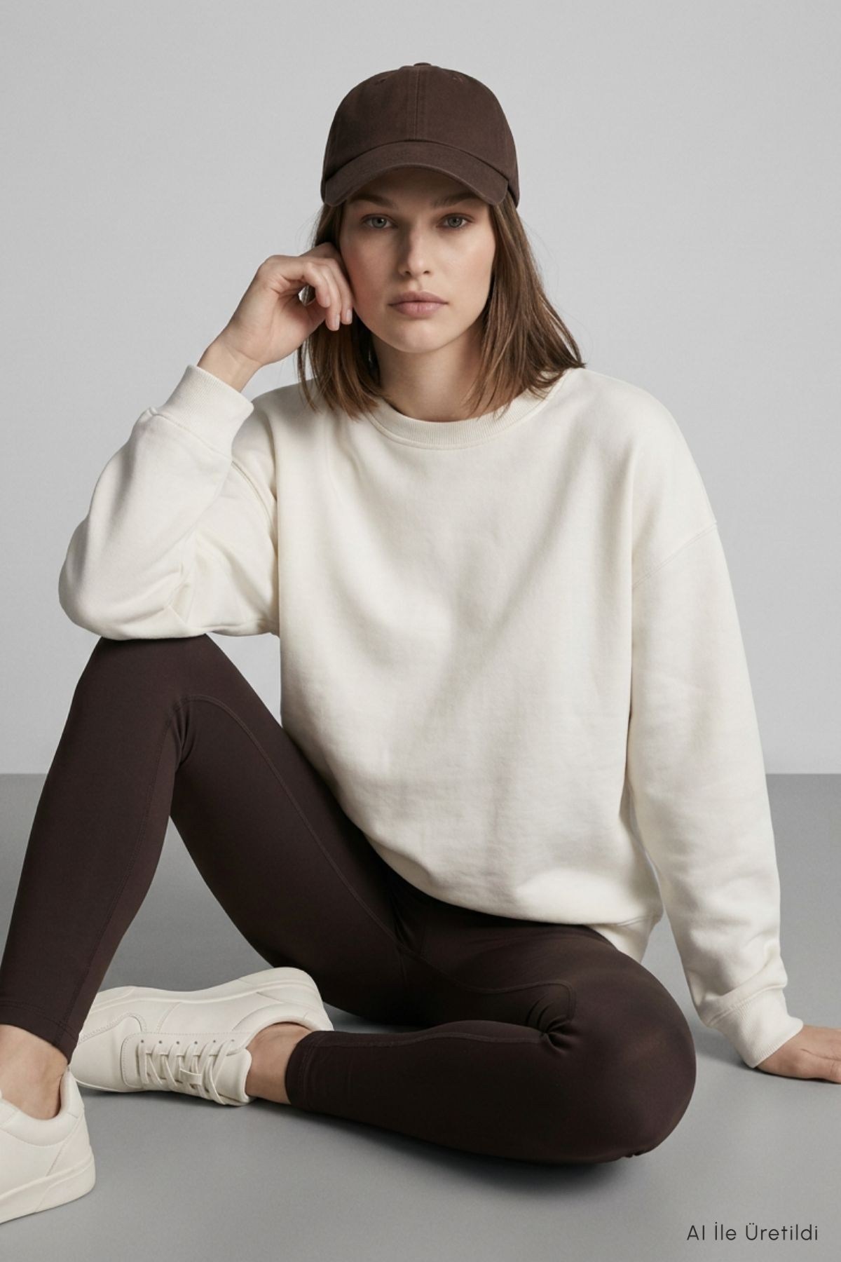 Bisiklet Yakalı Basic Oversize Sweatshirt 954 Ekru
