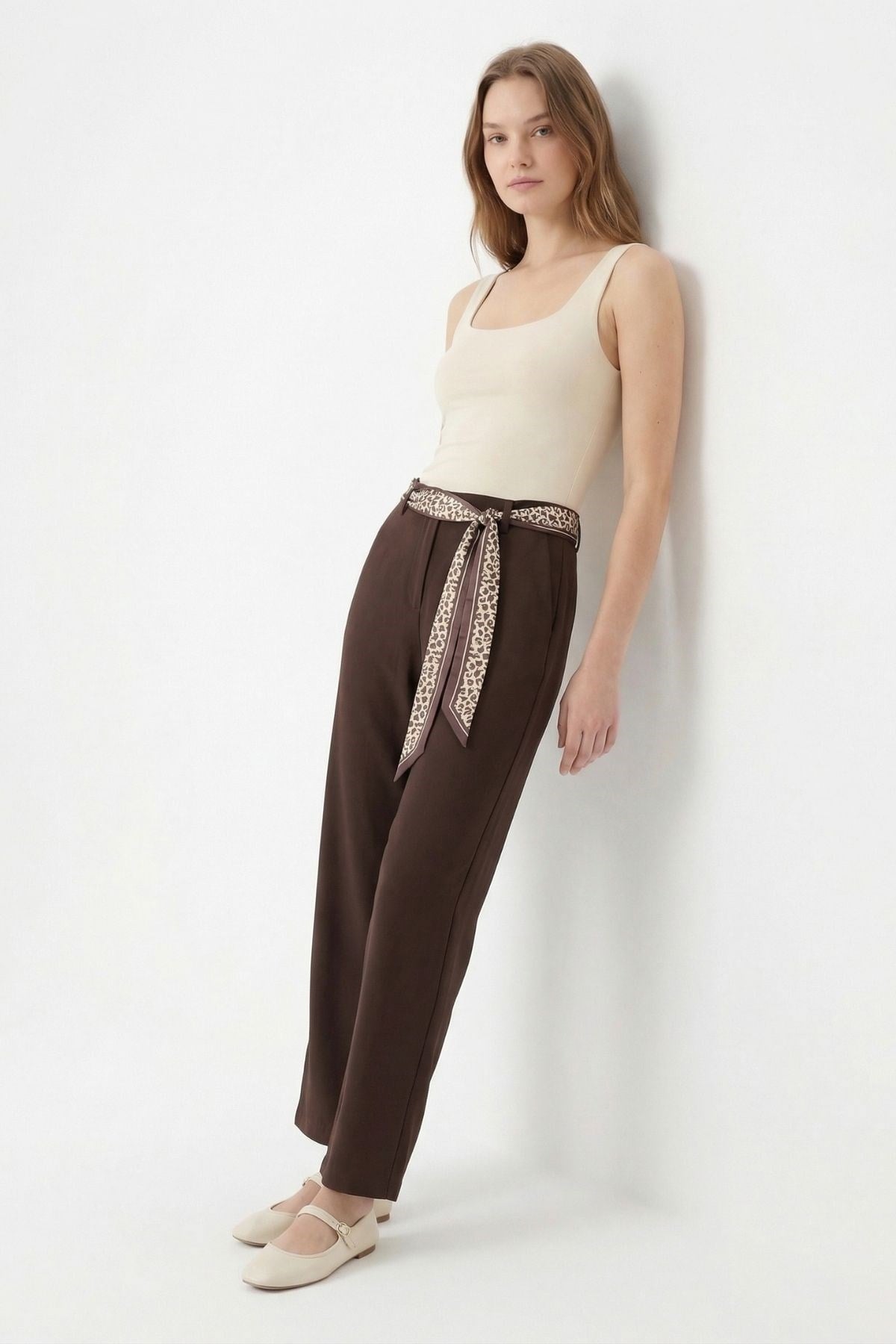 Fular Detay Pantolon 8372A Acı Kahve 3