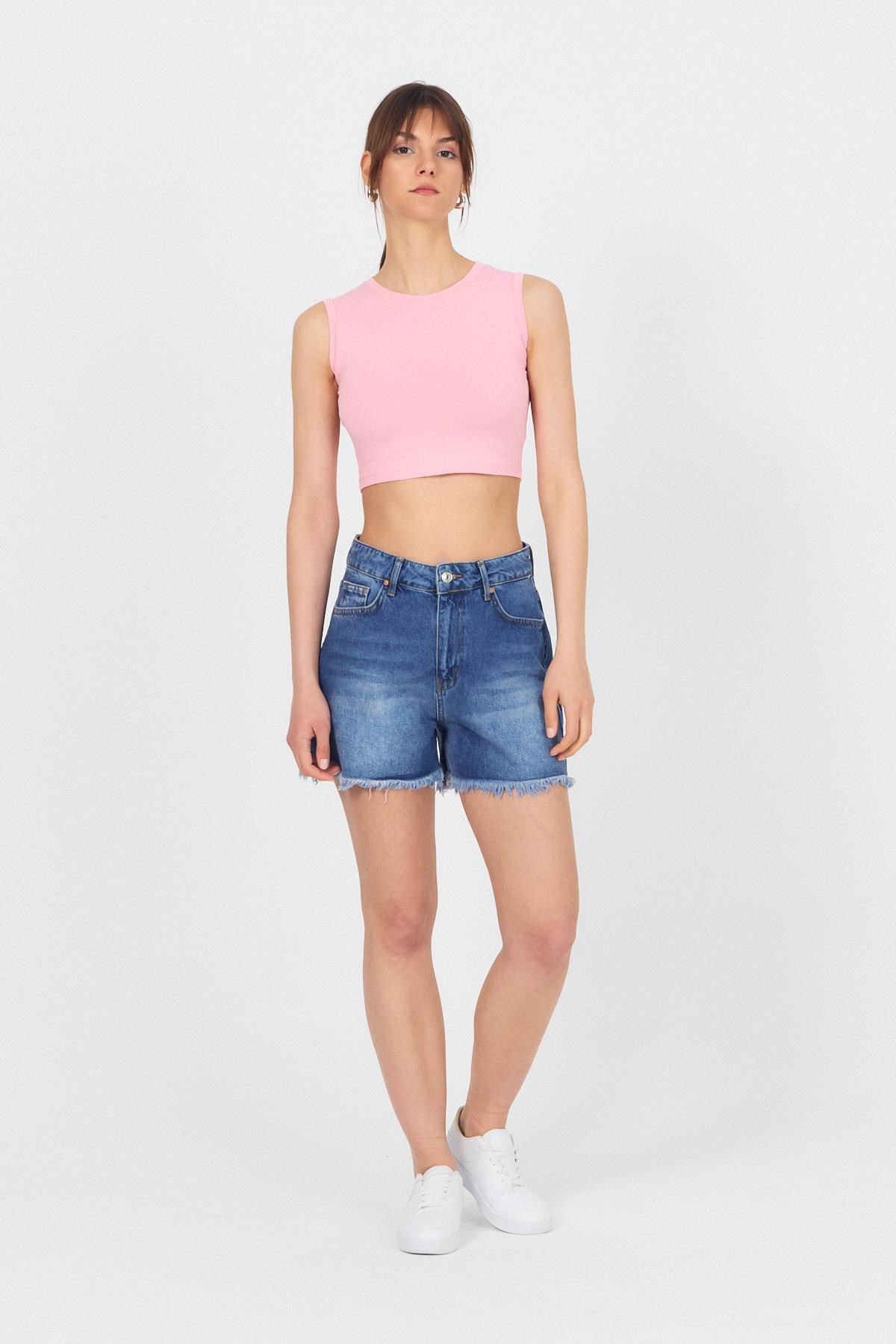Pembe Bisiklet Yaka Crop Atlet 9189M 6