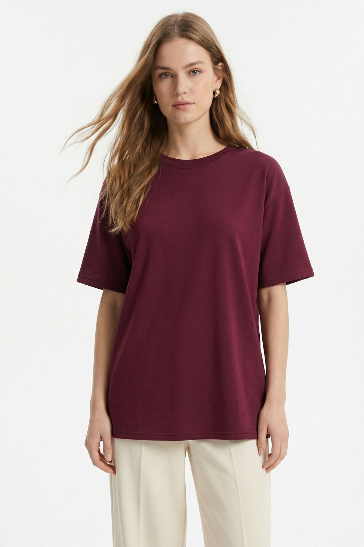 TCR-1633 Oversize Tişört Bordo 2