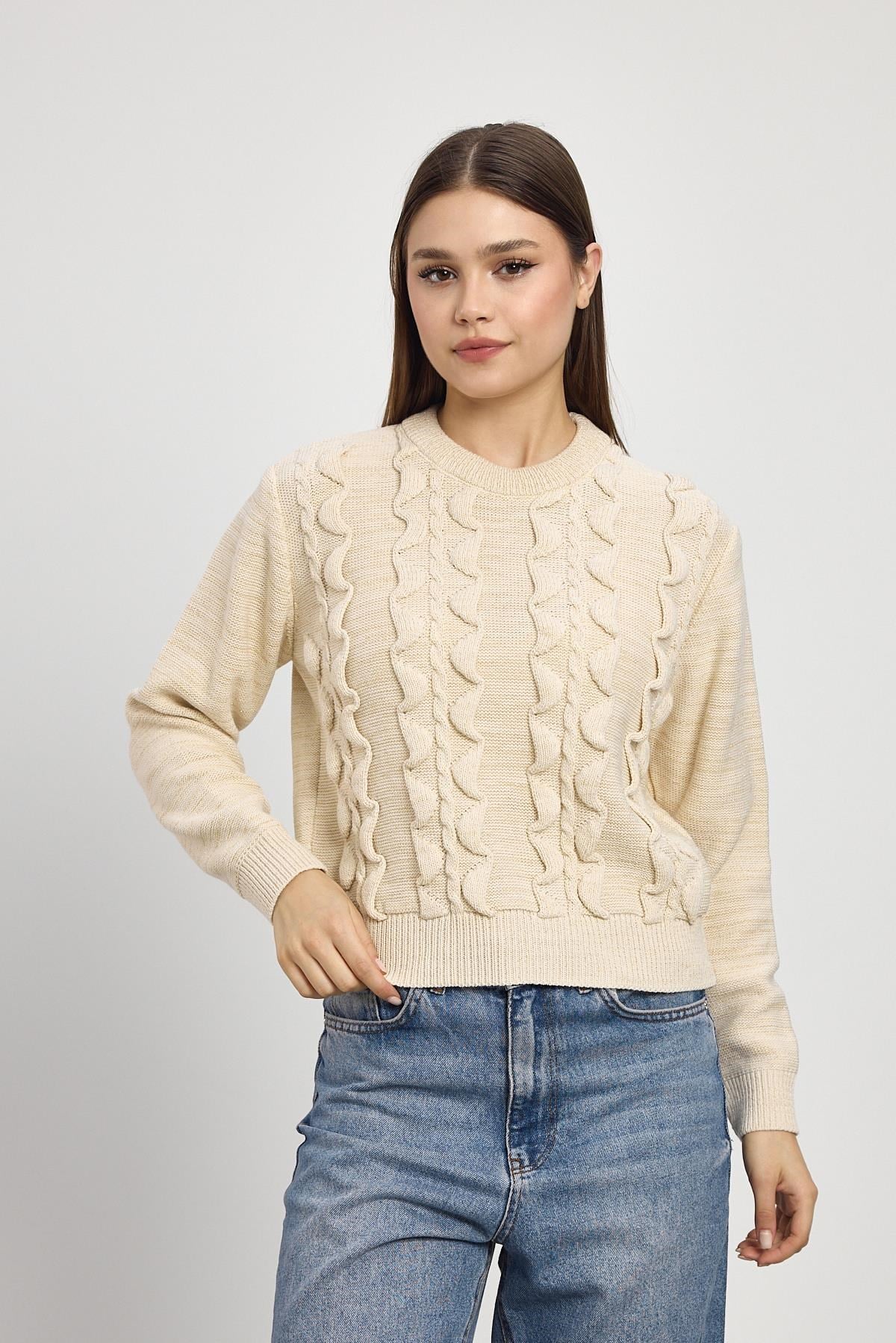 Simli Fırfır Detay Kazak 24364 Bej 6