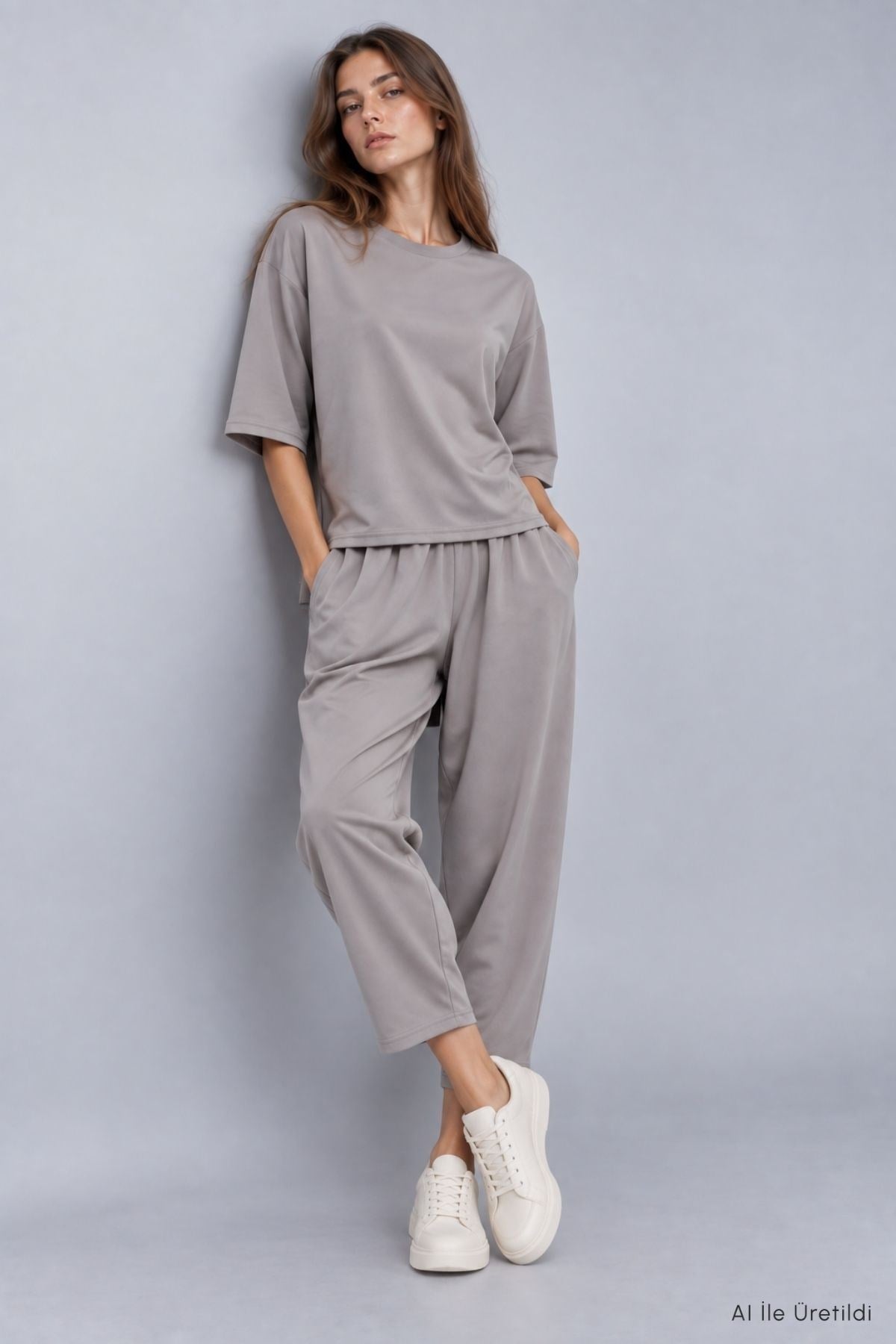 Bisiklet Yaka Pantolon Takım 8749A Gri 2