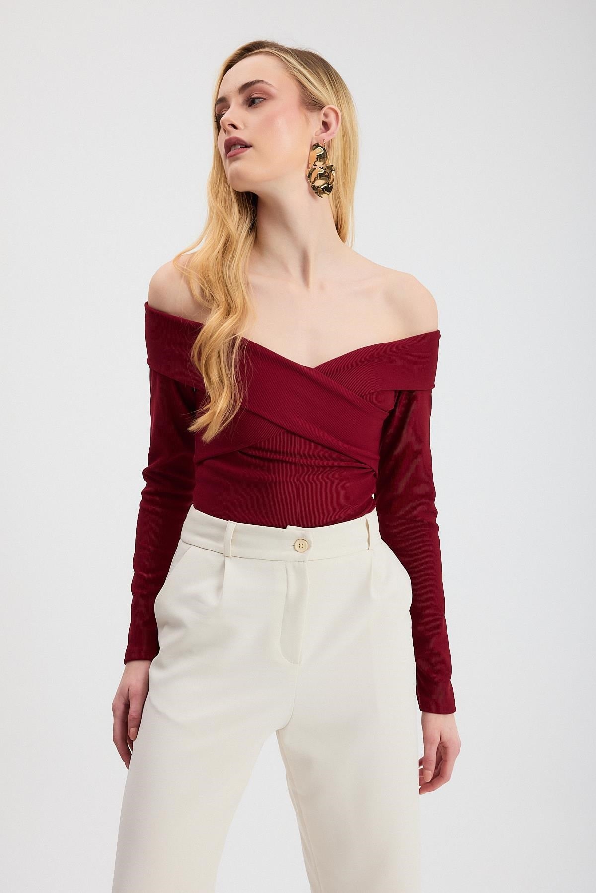 Çapraz Madonna Yaka Bluz 12748 Bordo 8