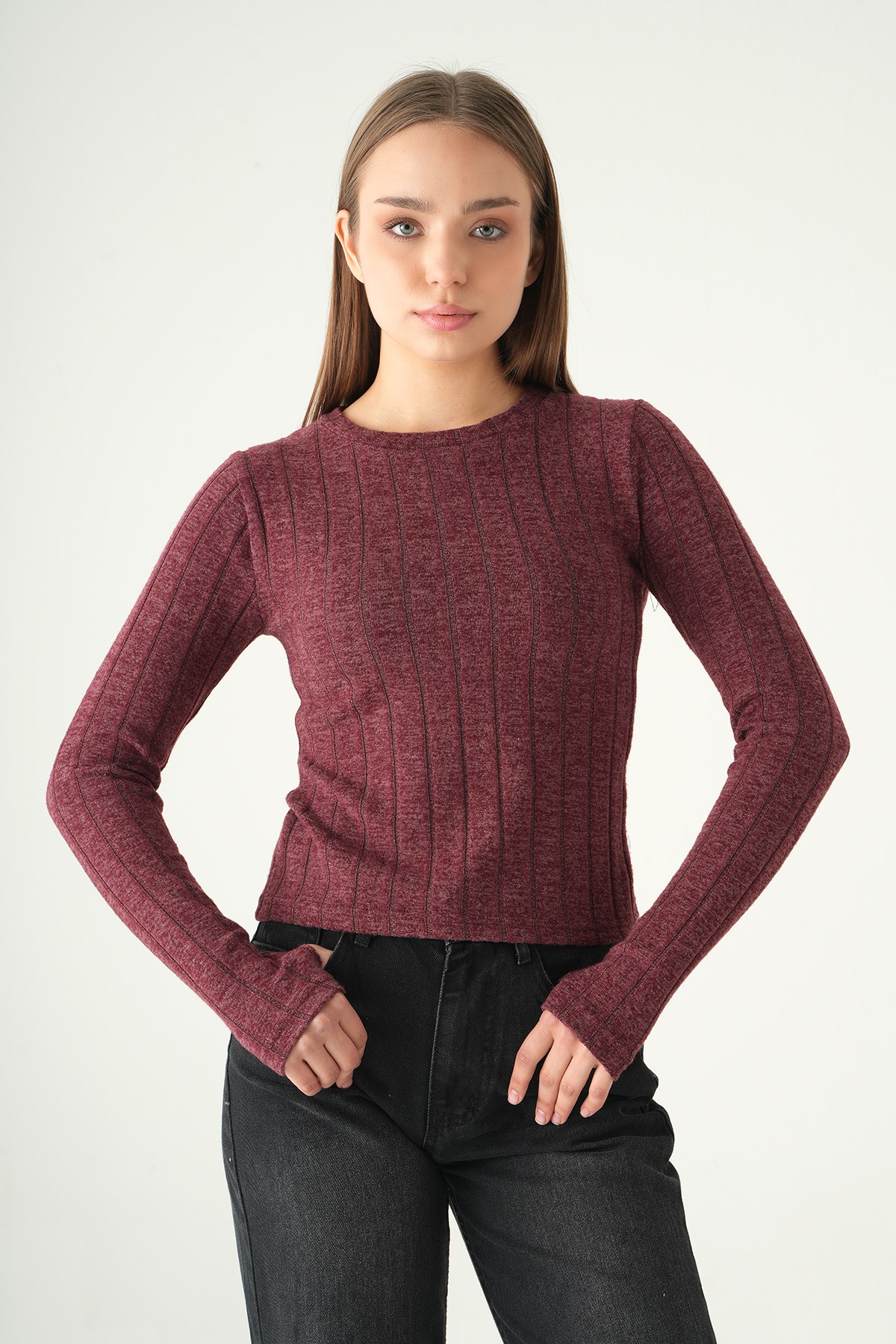 Bisiklet Yaka Bluz 8268A Bordo