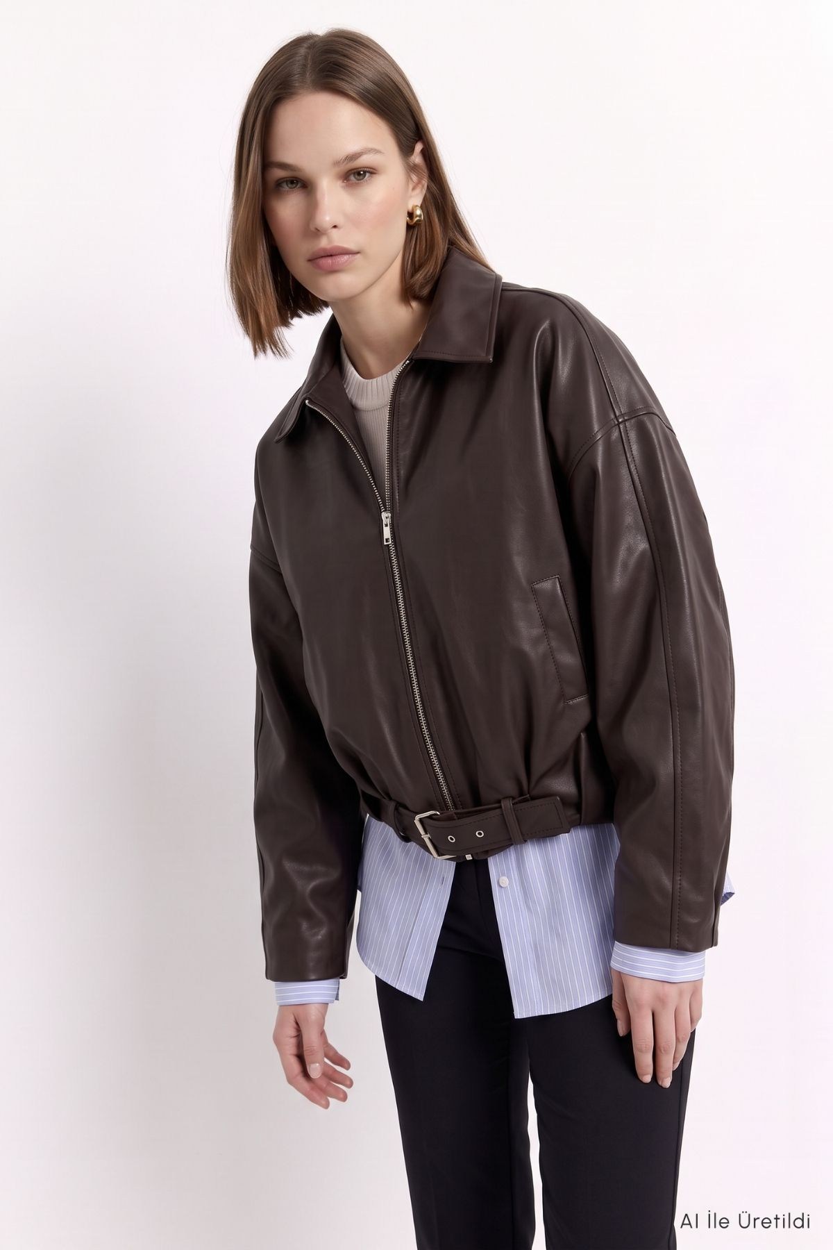 Oversize Deri Ceket 3137 Kahve 3
