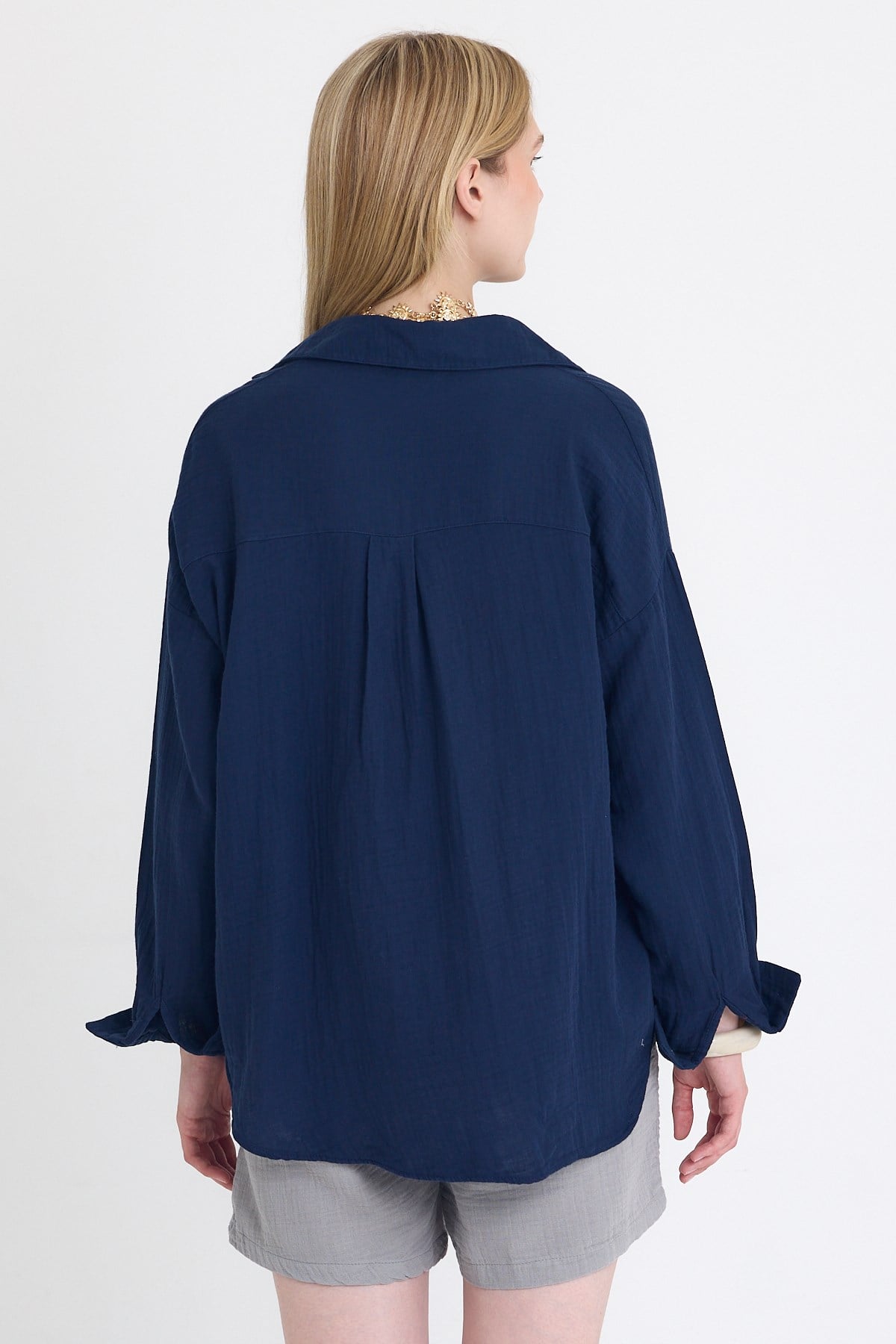 Laci Tek Cepli %100 Pamuk Oversize Müslin Gömlek 4697A 5