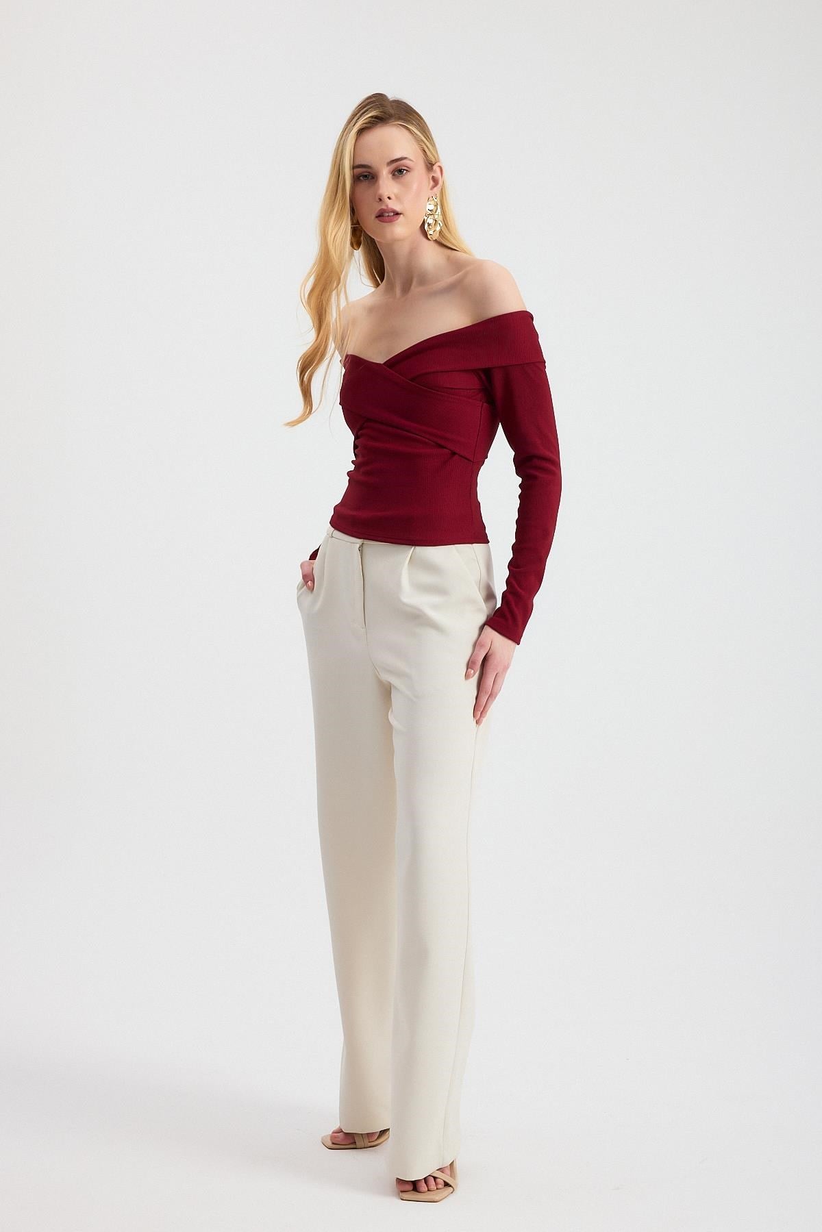 Çapraz Madonna Yaka Bluz 12748 Bordo 3