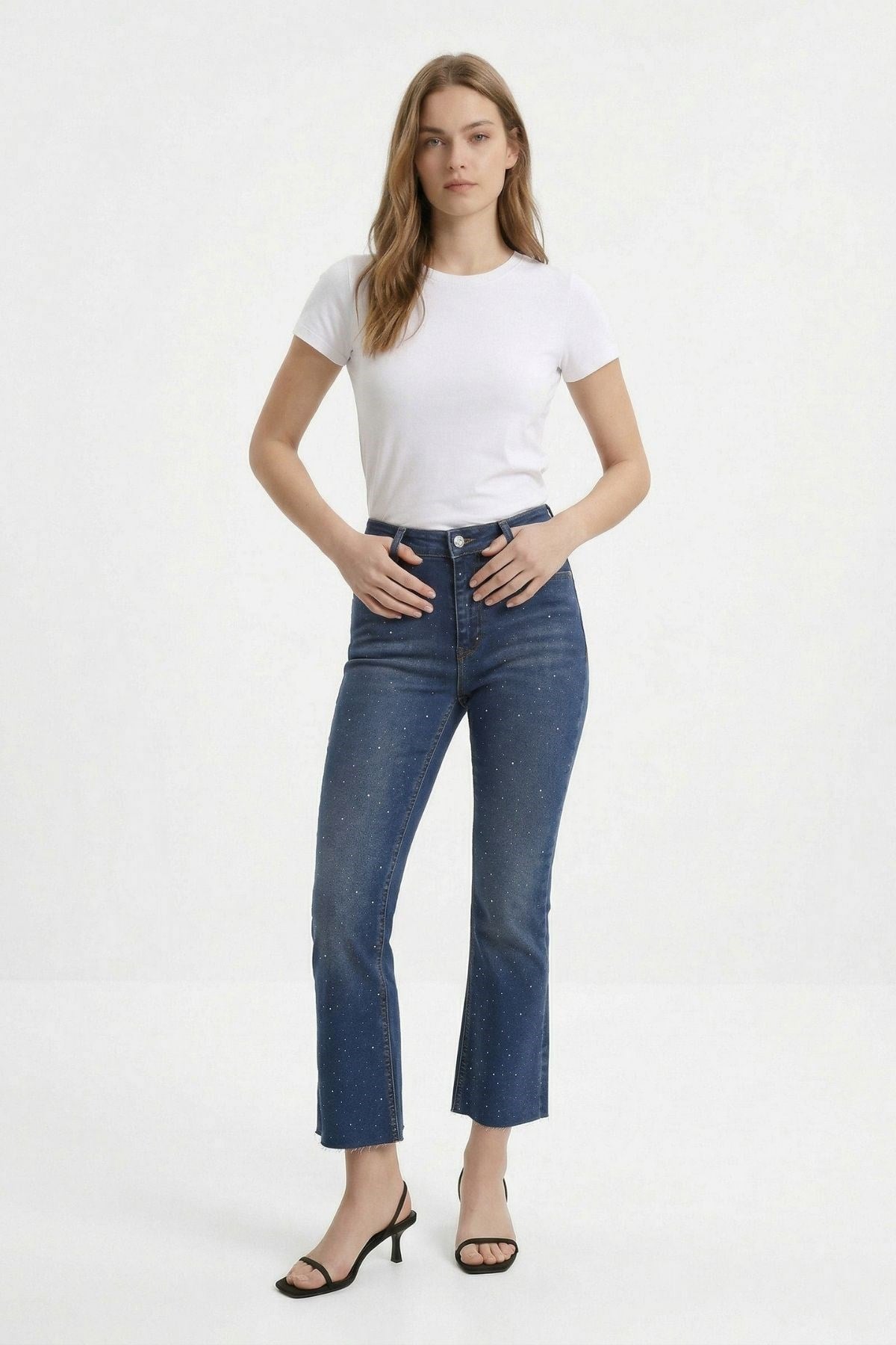 Taşlı İspanyol Paça Jean 3047-2 Tint Kahve