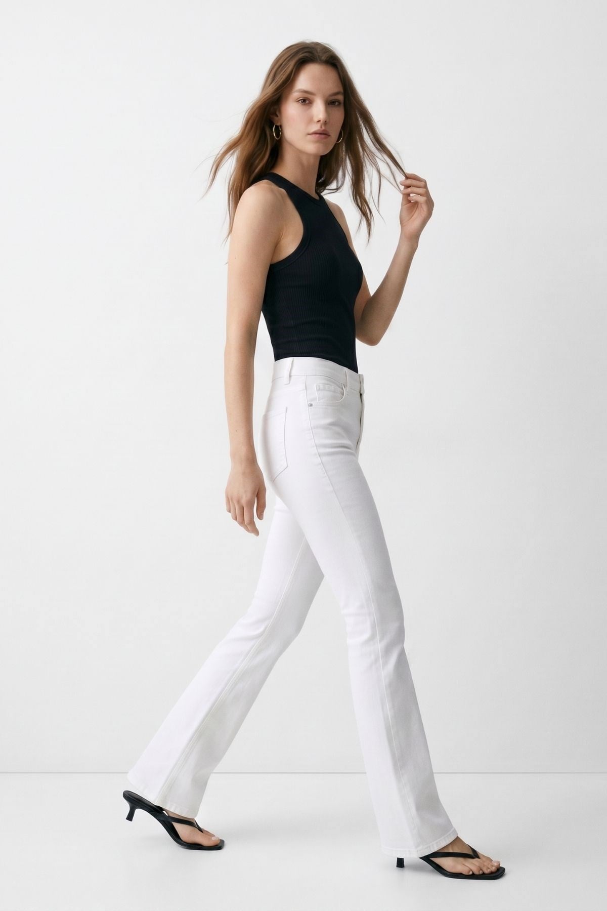 Yüksek Bel Flare Jean 826 Beyaz