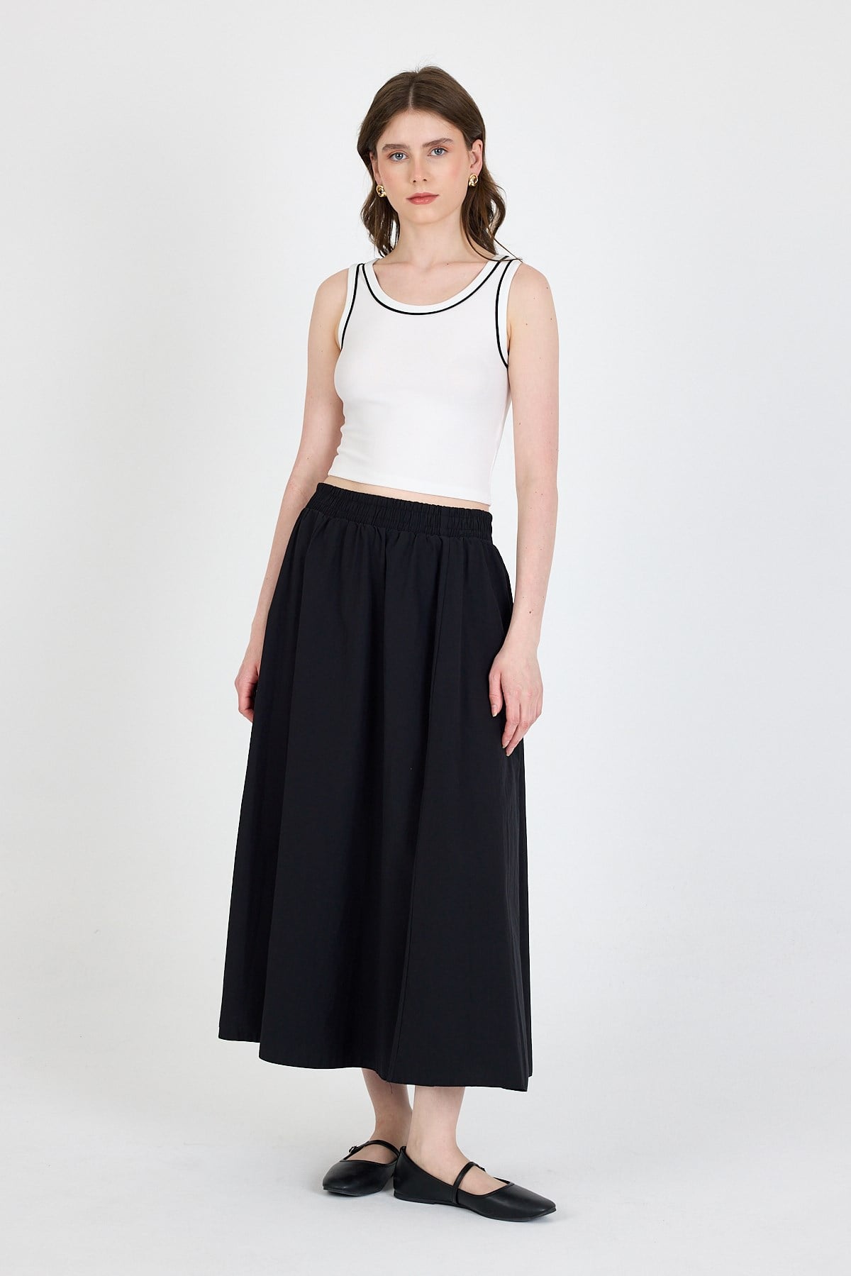 Ekru Şerit Detaylı Örme Crop Atlet 1049 3