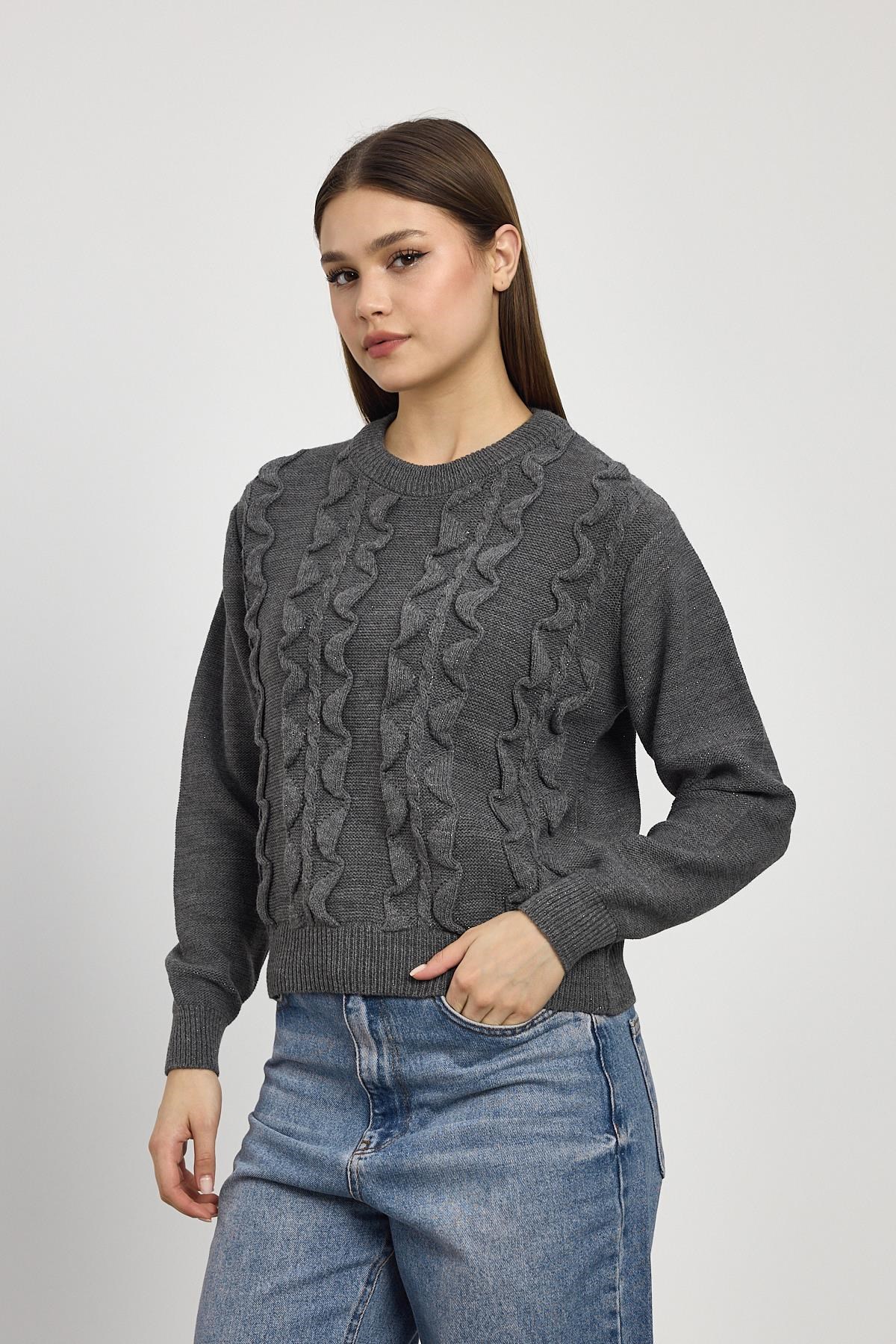 Simli Fırfır Detay Kazak 24364 Füme 7