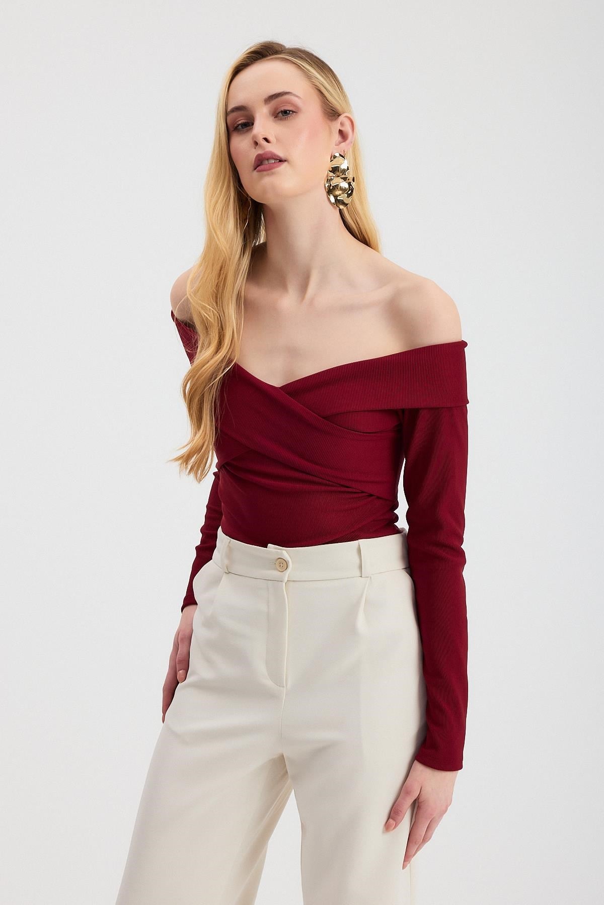 Çapraz Madonna Yaka Bluz 12748 Bordo 7