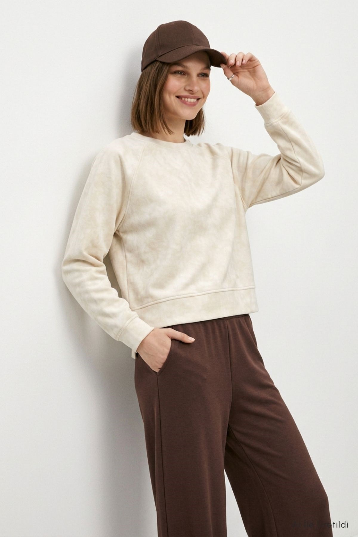 Bisiklet Yaka Kısa Sweat 3268A Ekru