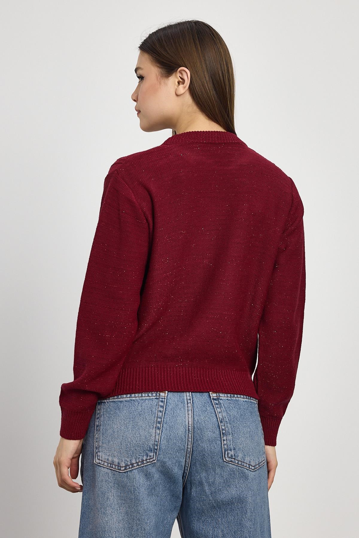 Simli Fırfır Detay Kazak 24364 Bordo 5