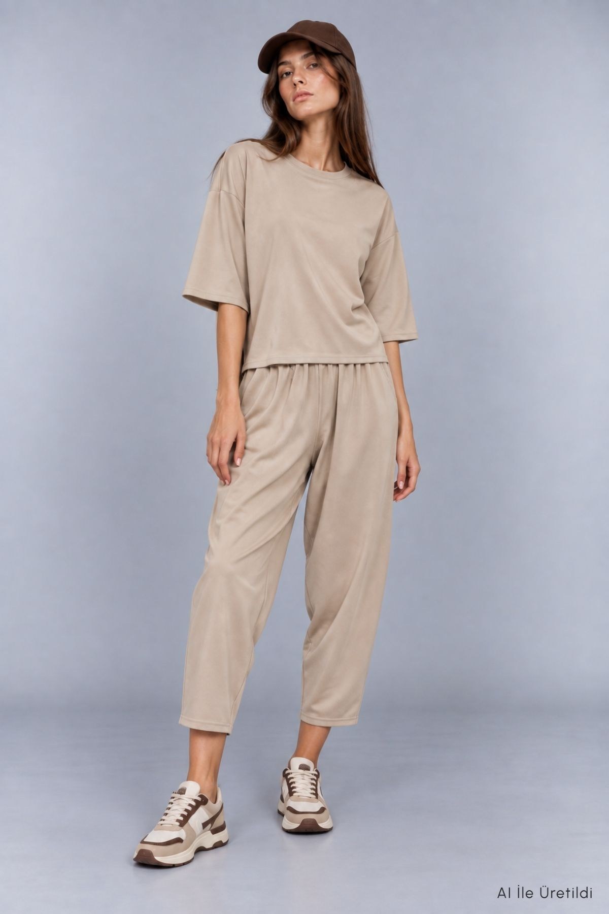Bisiklet Yaka Pantolon Takım 8749A Bej