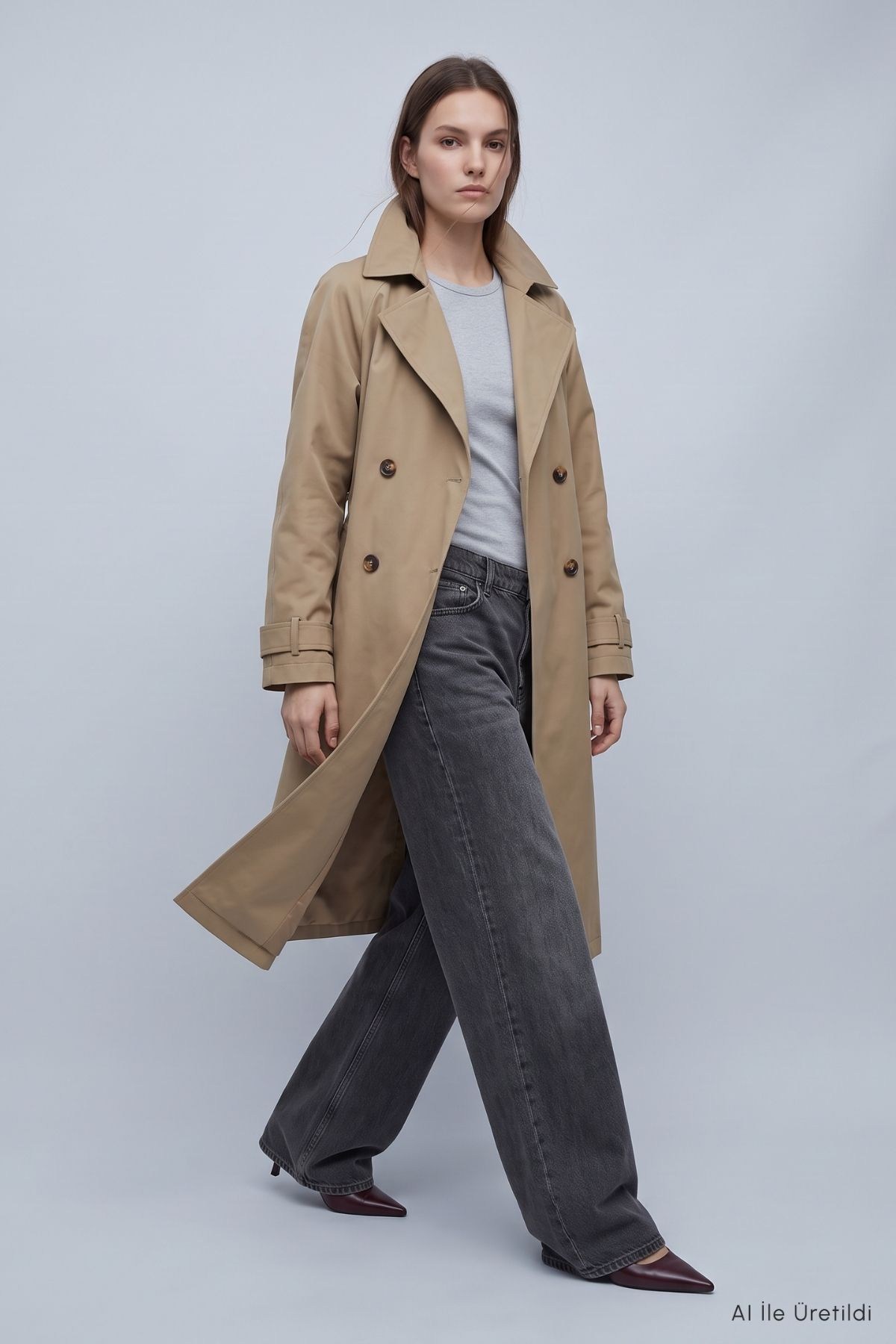 Çift Düğmeli Oversize Trençkot 277 Bej 3
