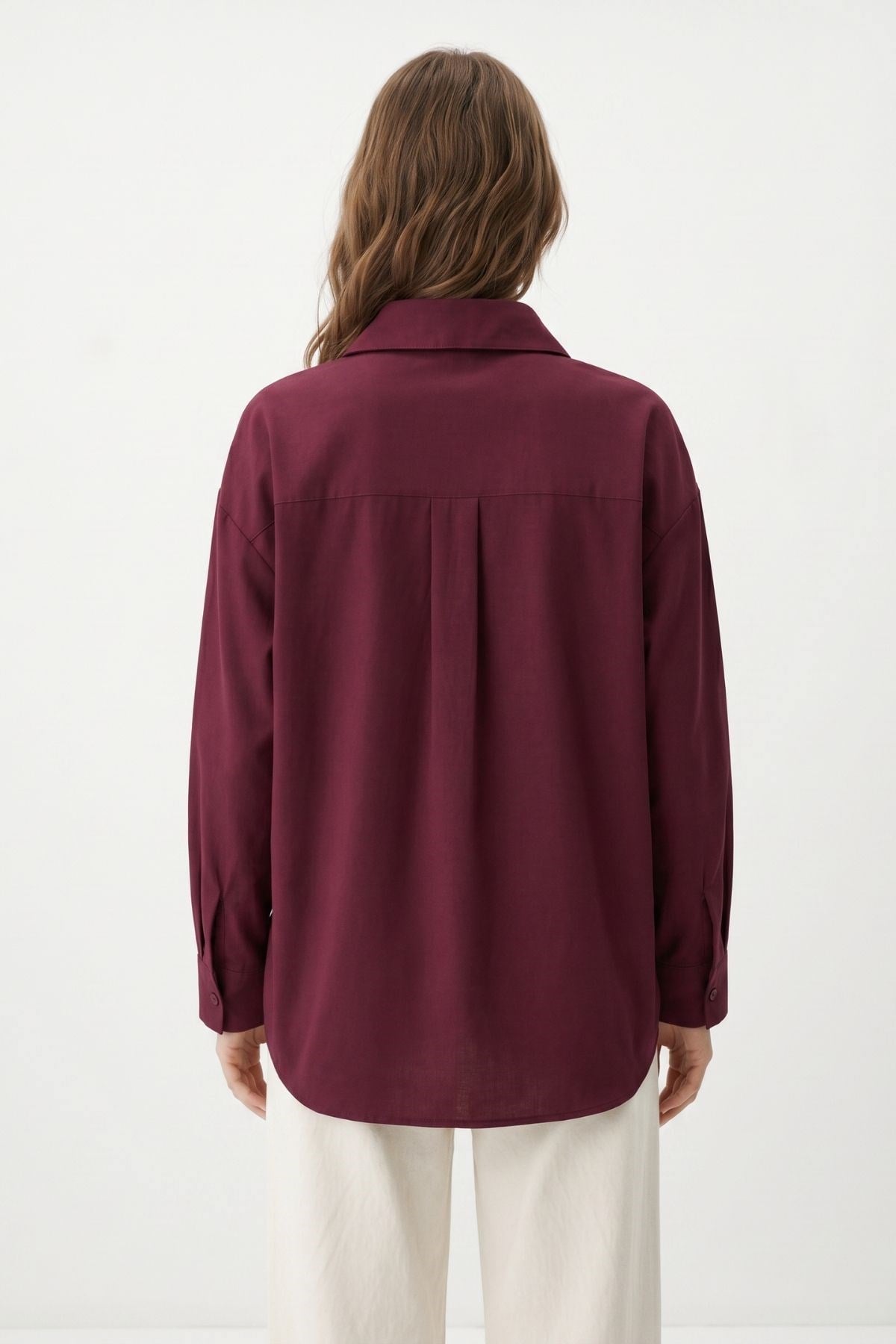 Bordo Relaxed Fit Rahat Kesim Basic Gömlek - 6621A 5