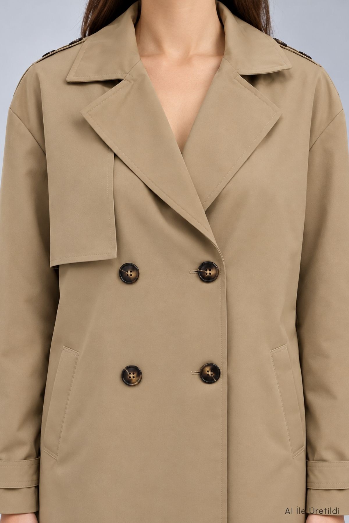 Çift Düğmeli Oversize Trençkot 277 Bej 5