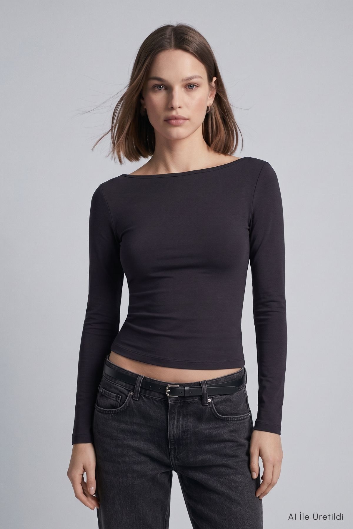 Kayık Yaka Basic Penye Body 744 Siyah