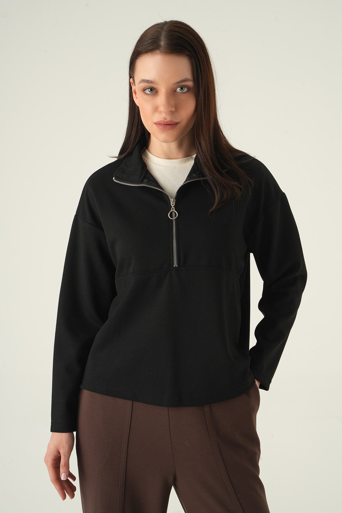 Yarım Fermuarlı Sweat 8249A Siyah
