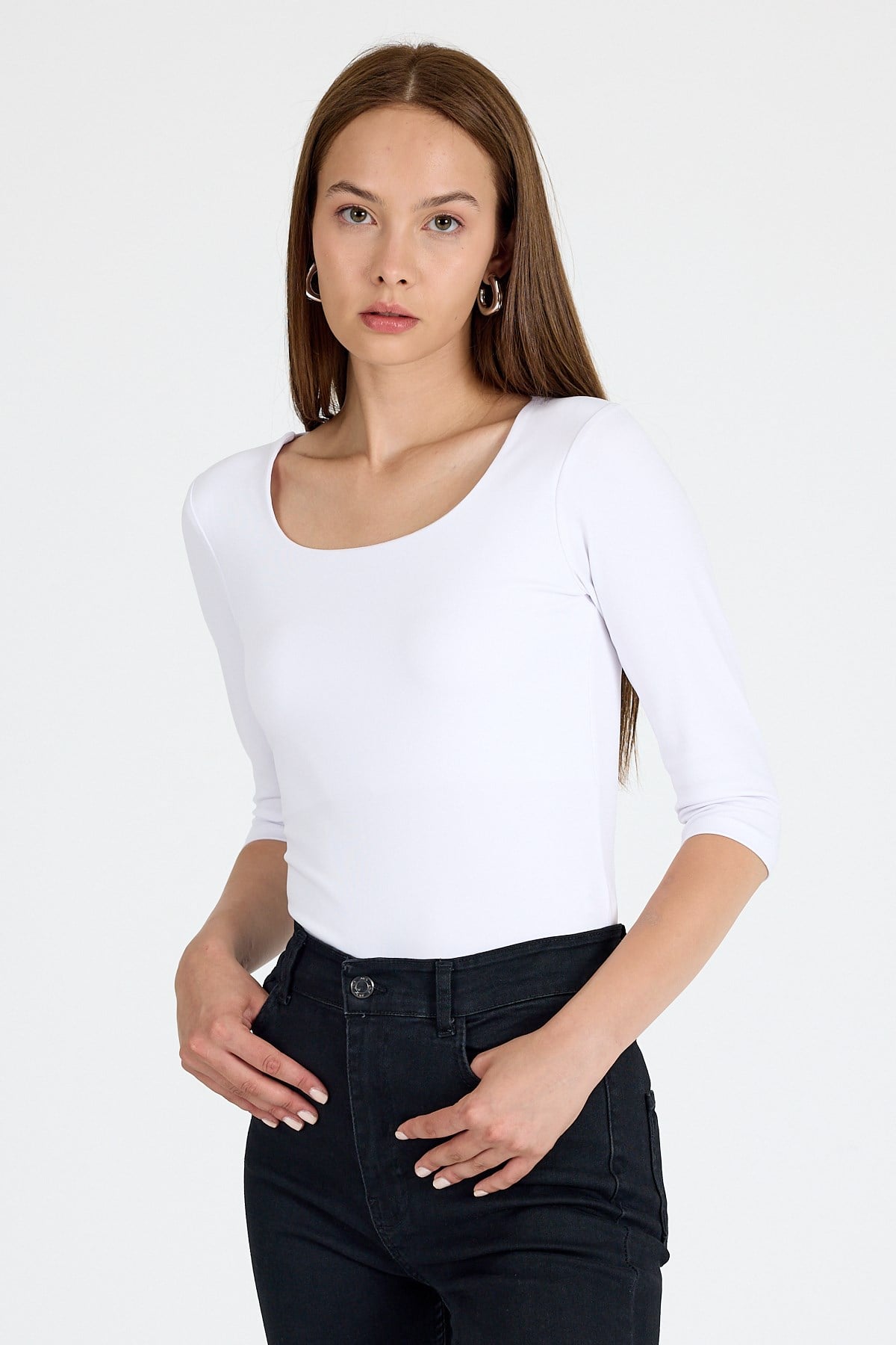 Ekru Kare Yaka Örme Body 9193M