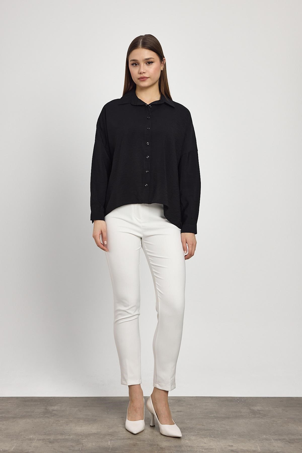 Siyah Oversize Klasik Gömlek 4316A