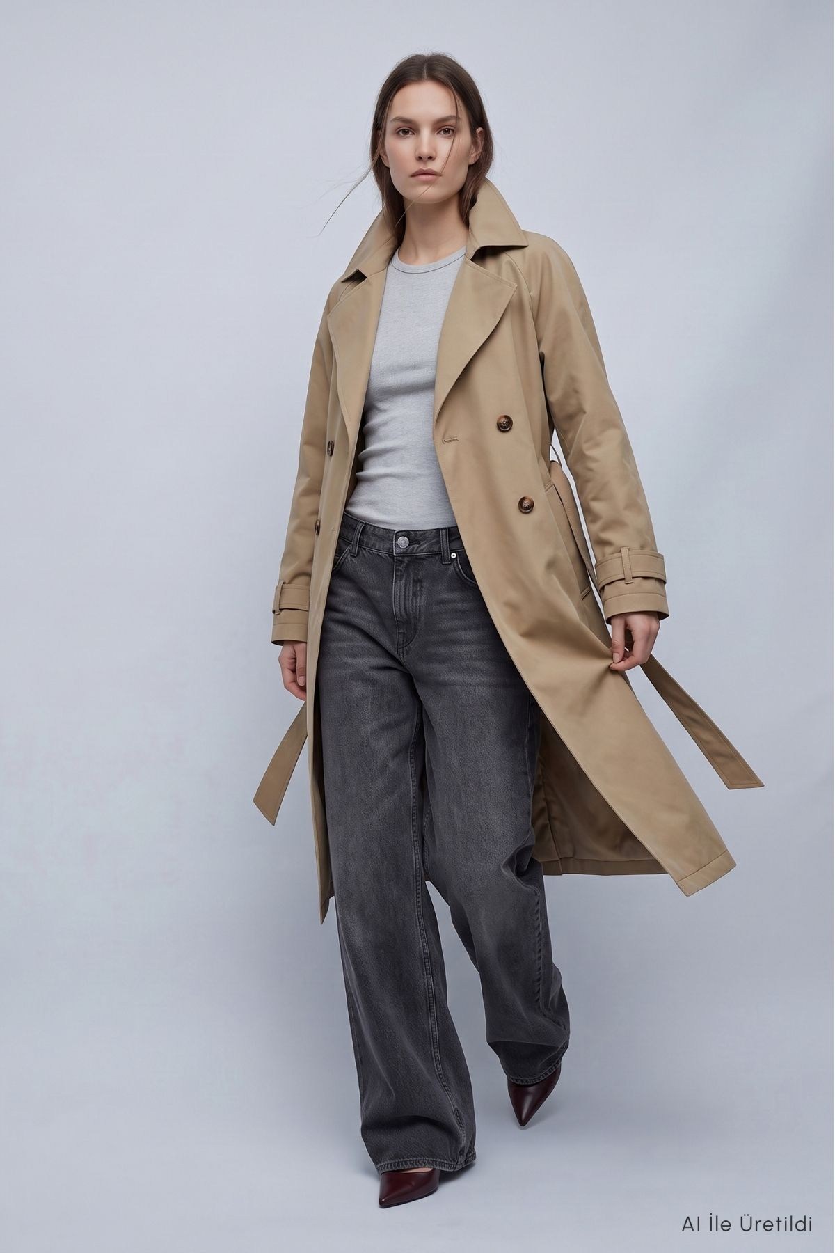 Çift Düğmeli Oversize Trençkot 277 Bej 2