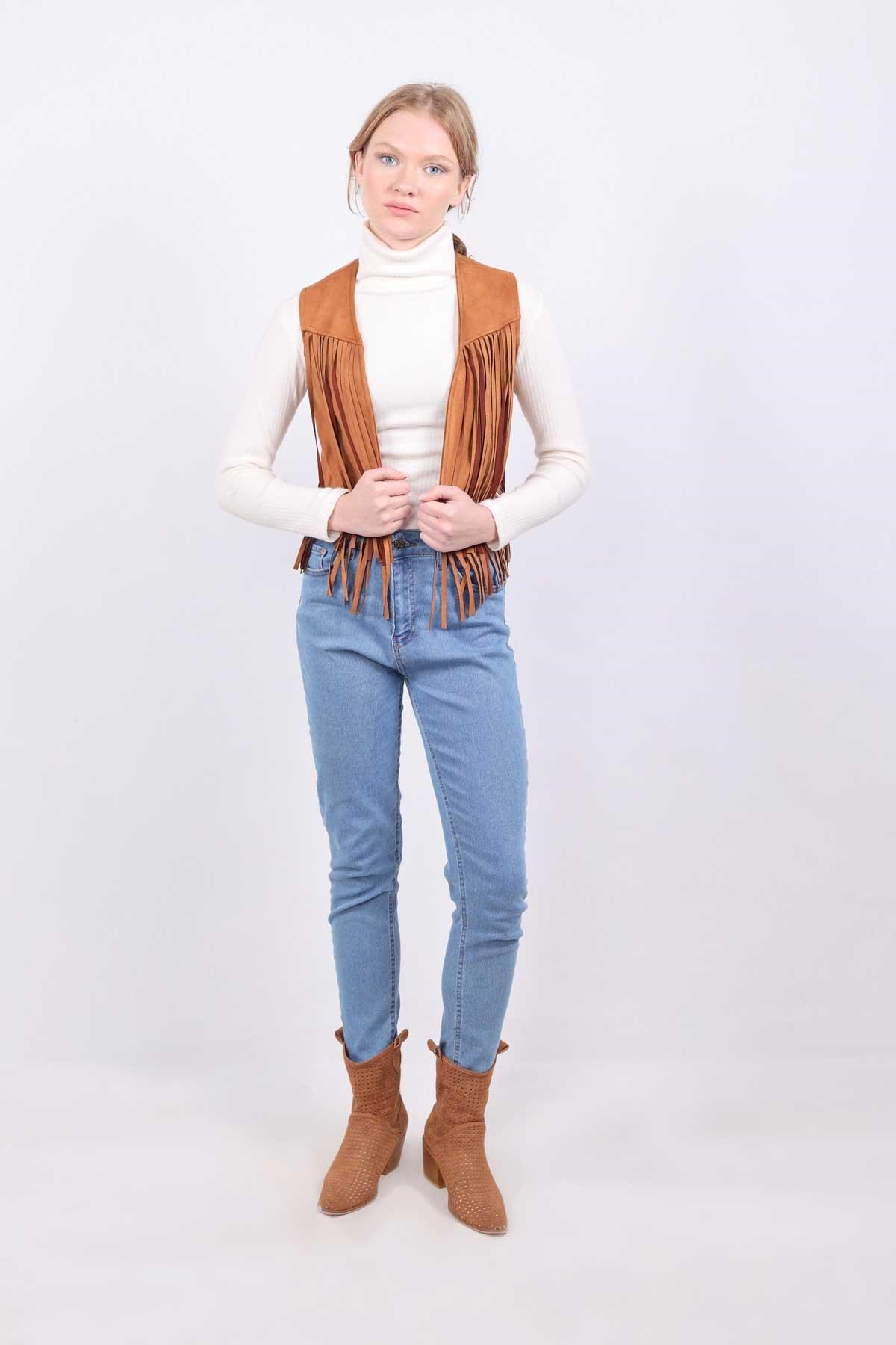 Püskül Detay Yelek 5019 Taba 2
