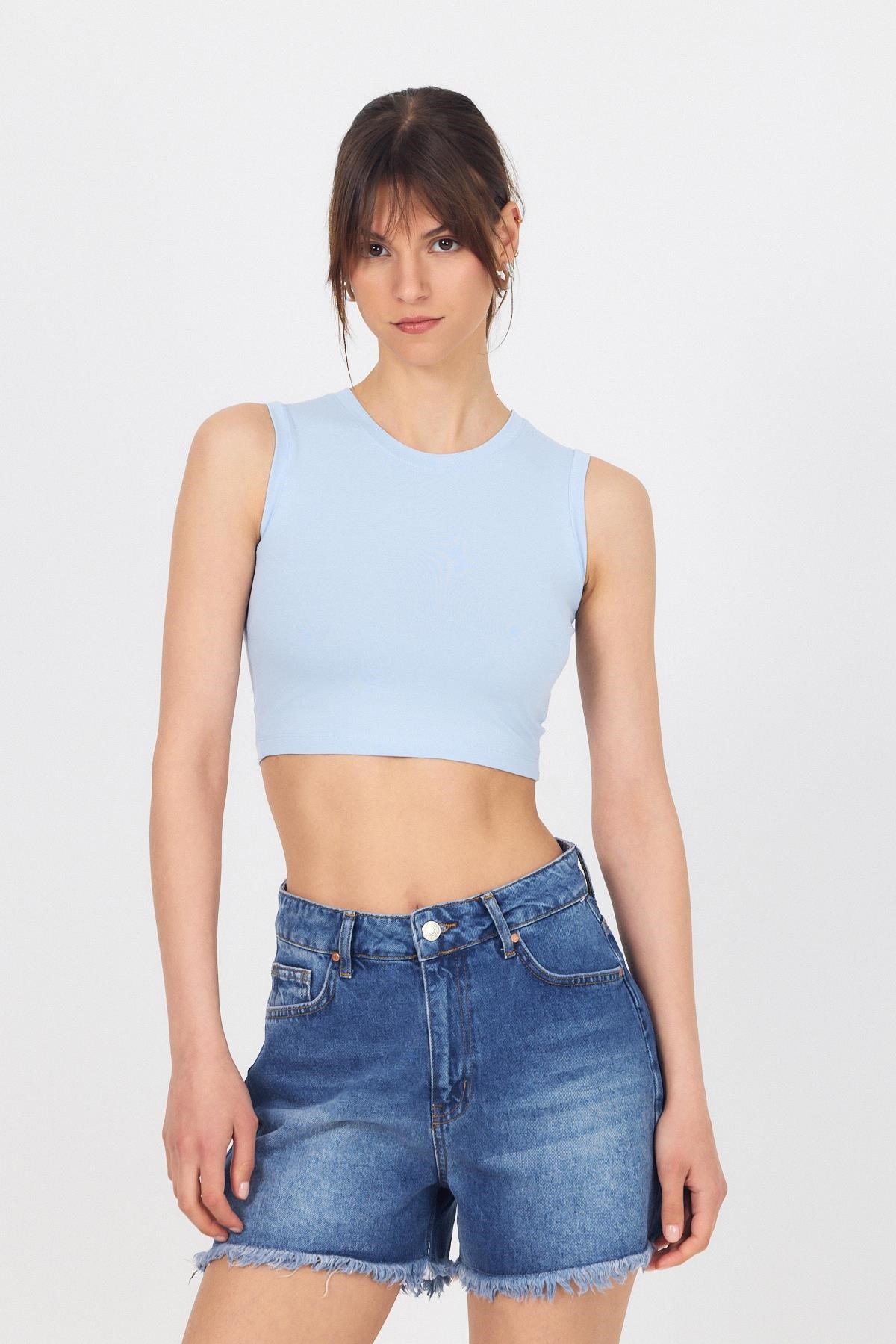 Mavi Bisiklet Yaka Crop Atlet 9189M