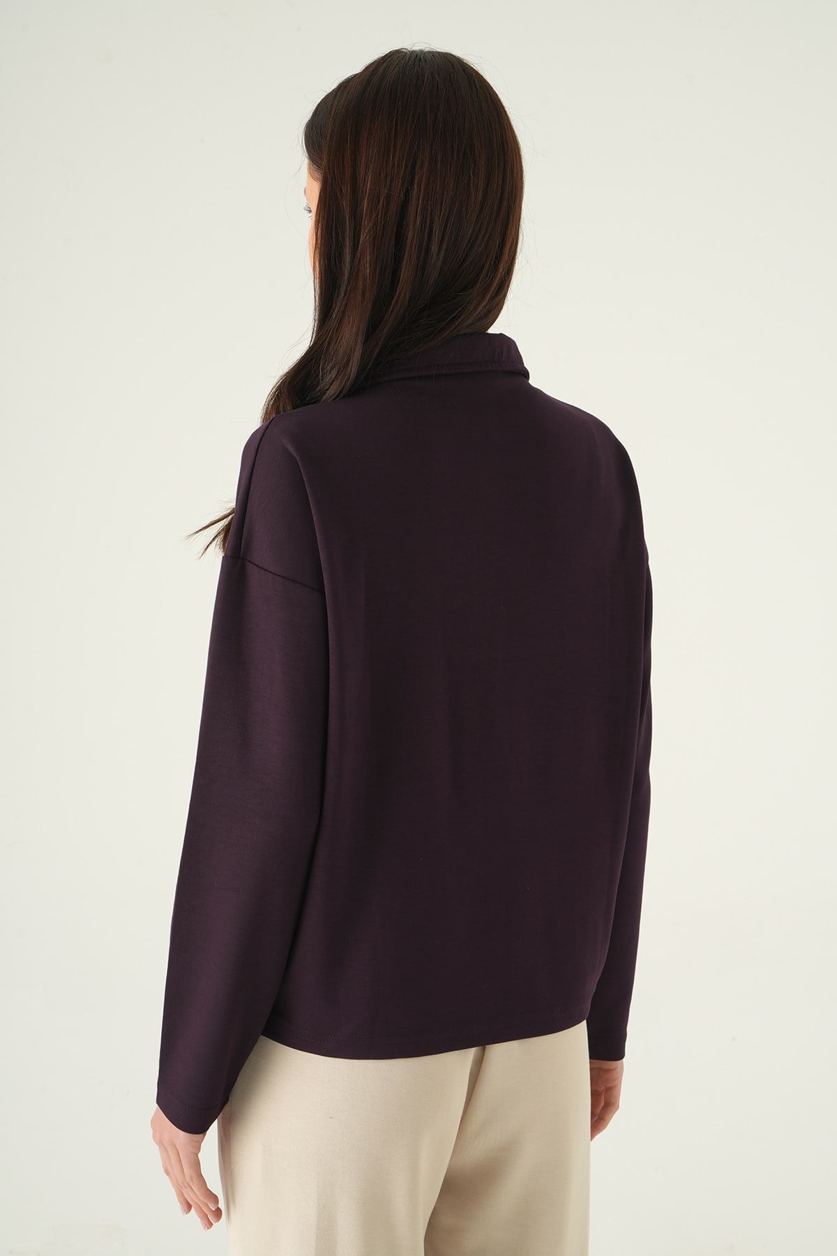 Yarım Fermuarlı Sweat 8249A Mürdüm 5