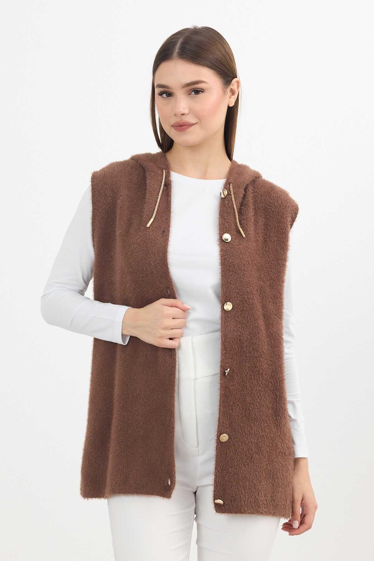 Kapüşonlu Yumoş Yelek 6681 Kahve 3