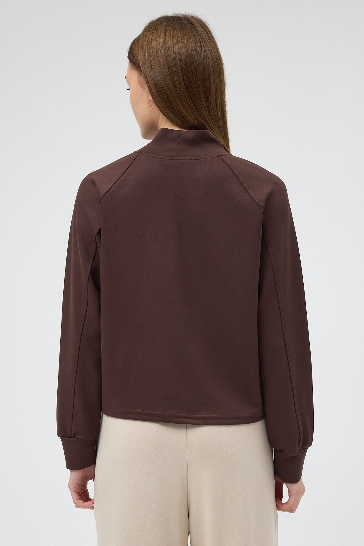 Kahverengi Dik Yaka Reglan Kol Kadın Sweat 8252A 5