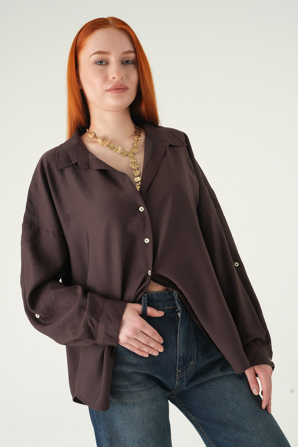 Kahve Oversize Gömlek 2893 4