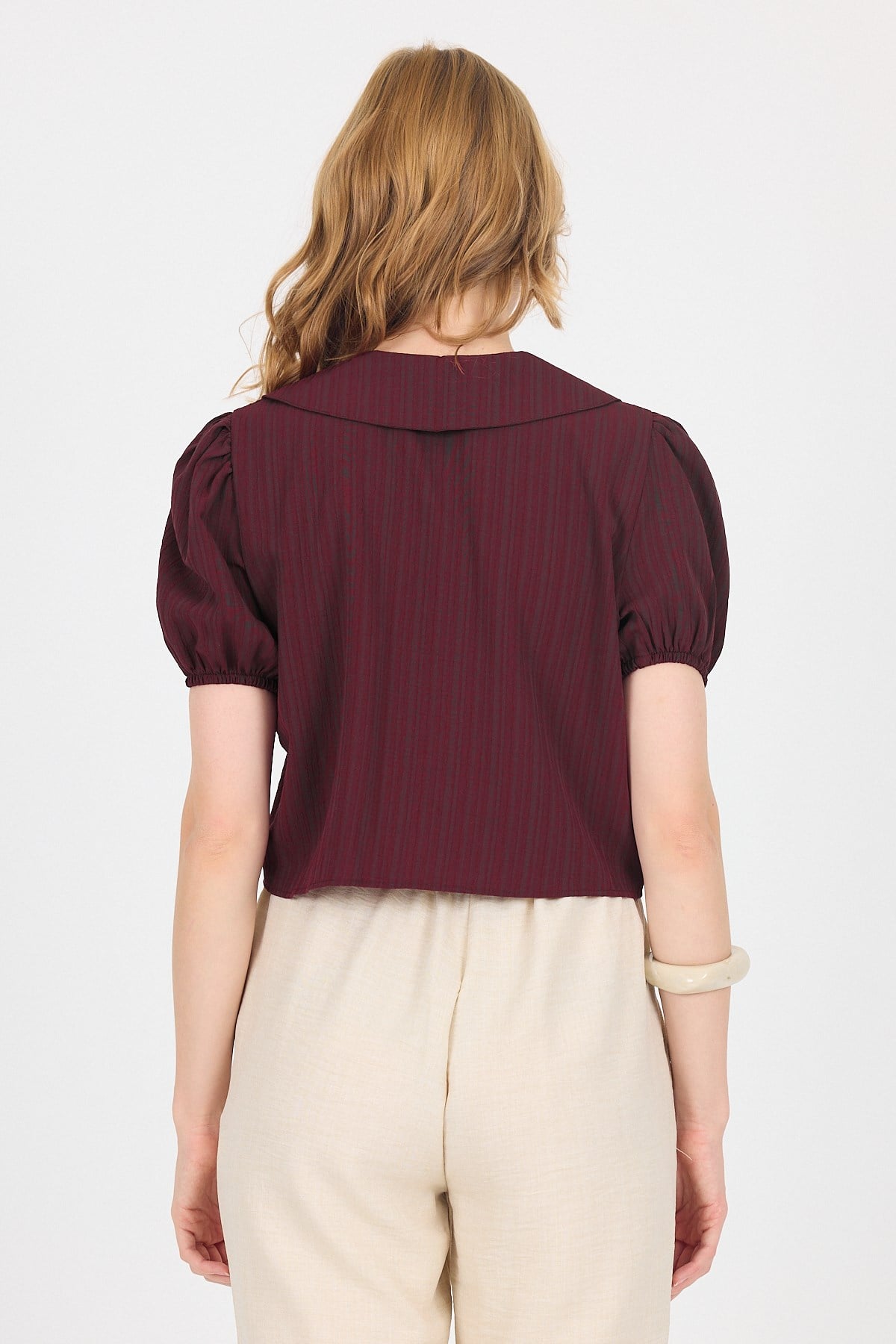 Bordo Bağlama Detaylı Bebe Yaka Crop Bluz 8064 5