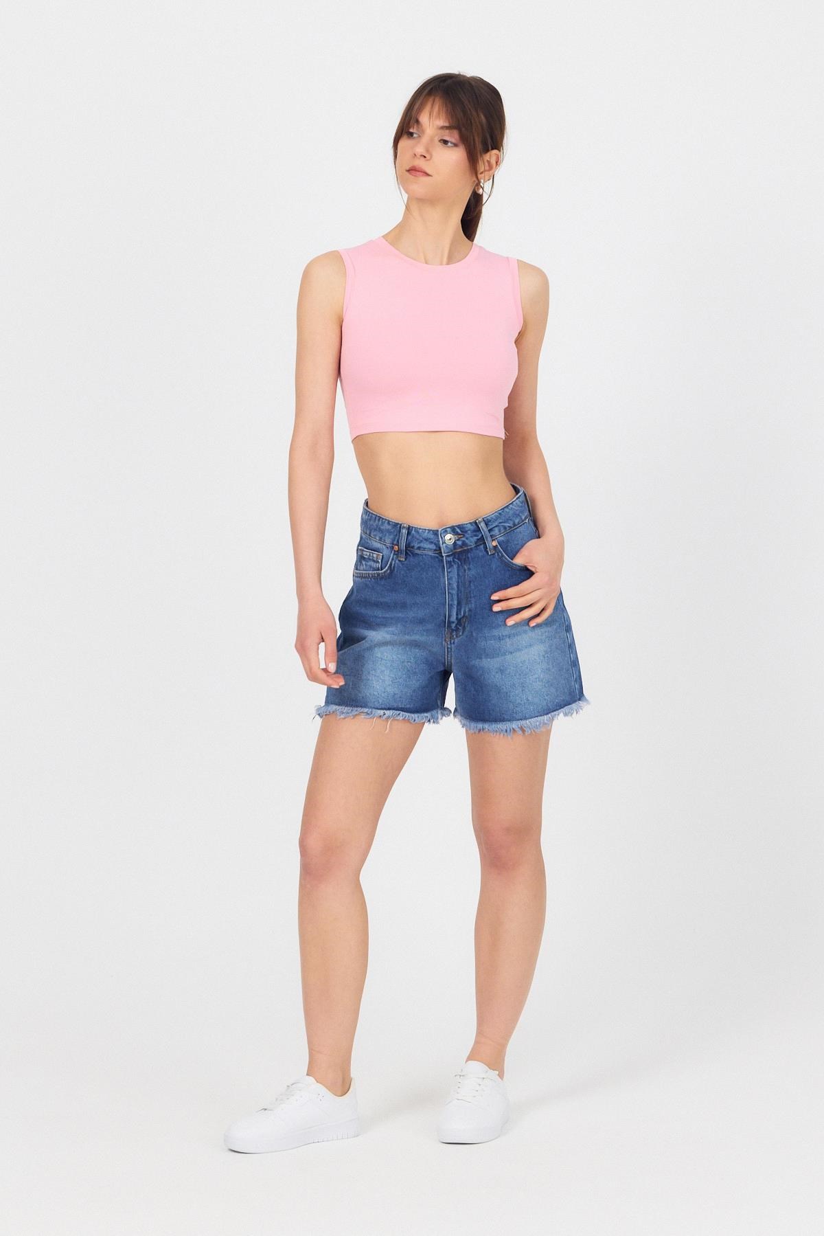 Pembe Bisiklet Yaka Crop Atlet 9189M 2