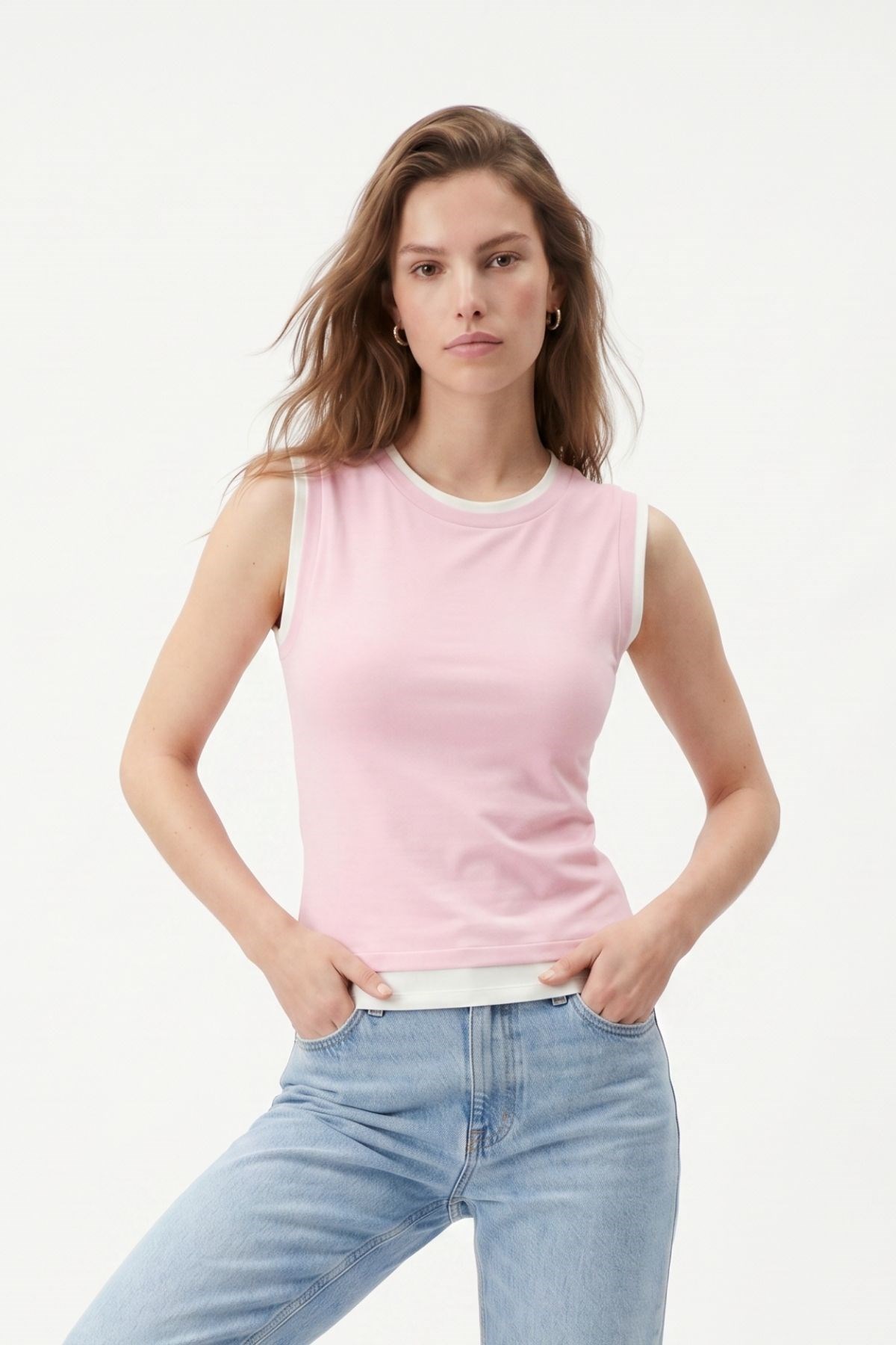 Bisiklet Yaka Çift Görünümlü Bluz 8355A Pembe 3